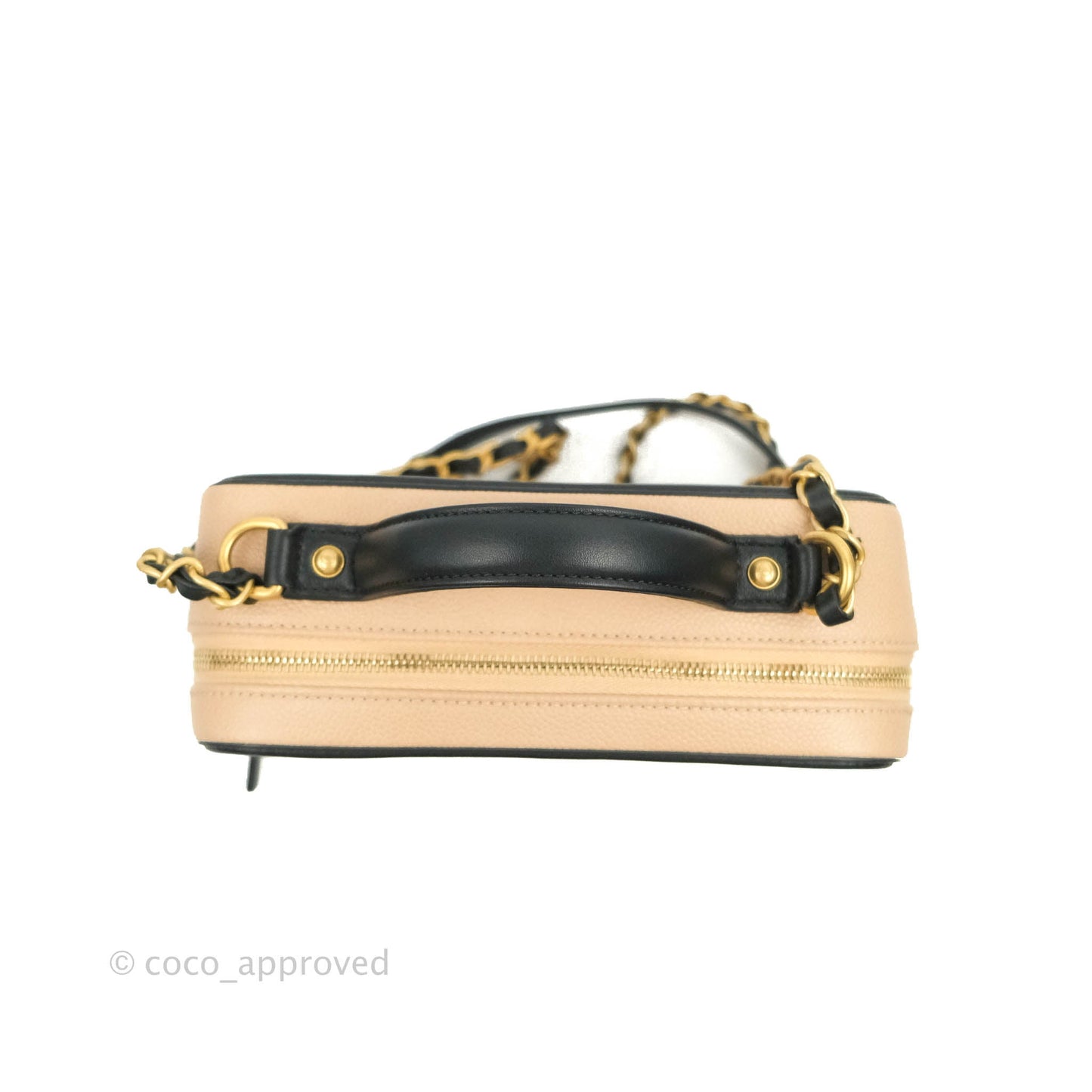Chanel Quilted Medium CC Filigree Vanity Case Beige Caviar Gold Hardware