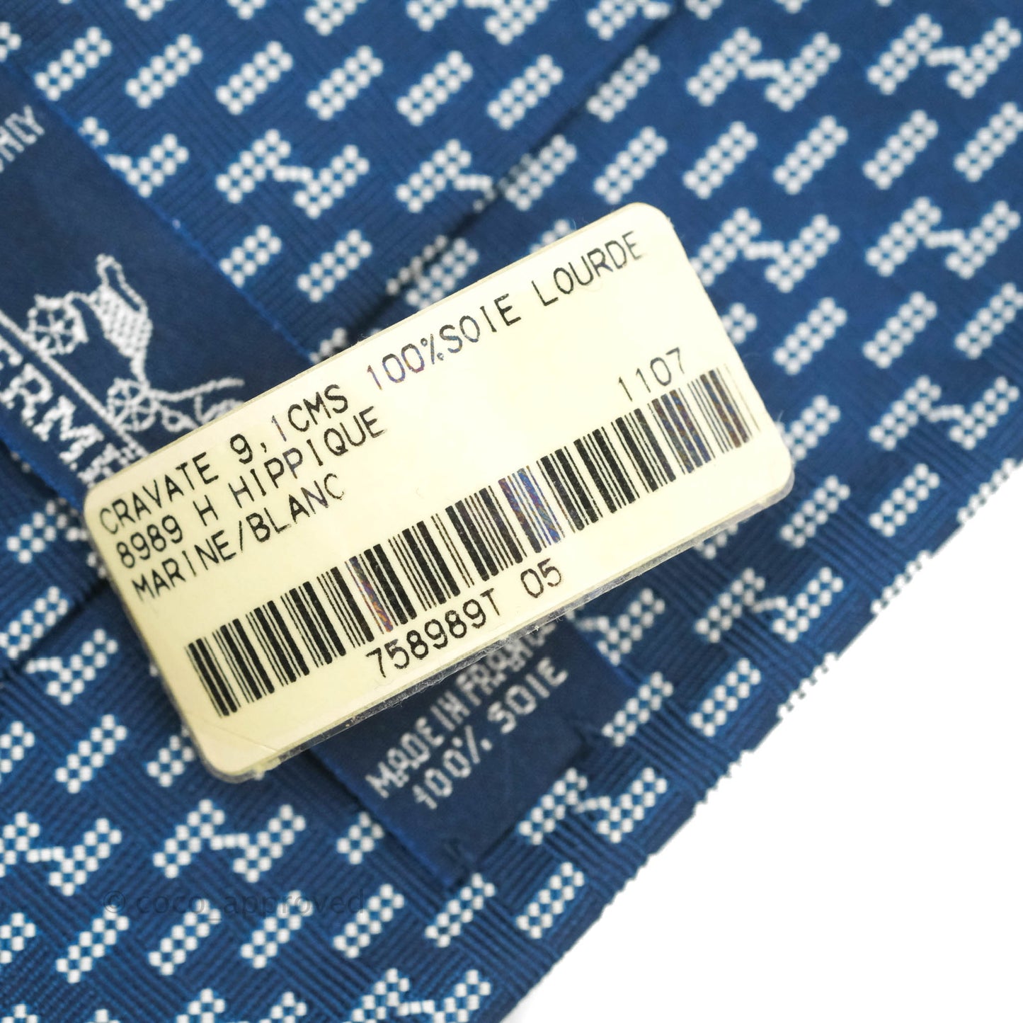 Hermès Lourde H Hippique White Marine Silk Tie