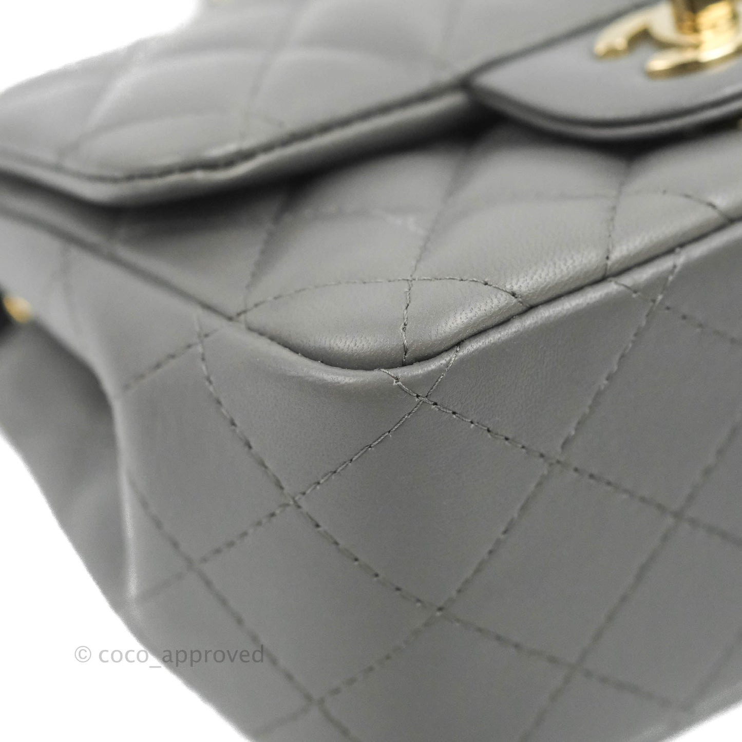 Chanel Quilted Mini Square Grey Lambskin Gold Hardware