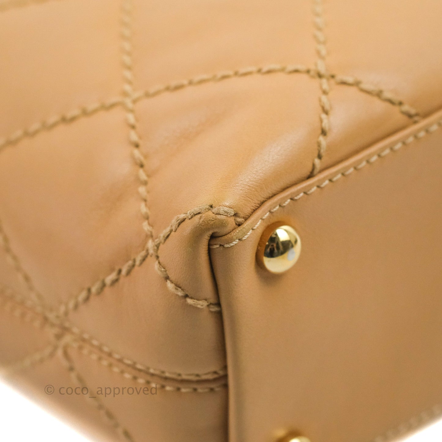 Chanel Vintage Quilted CC Tote Bag Beige Calfskin Gold Hardware