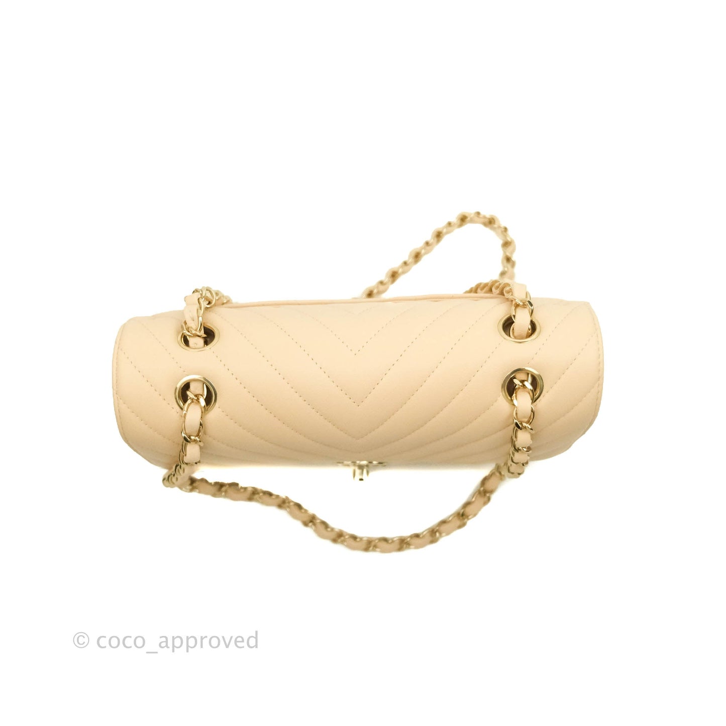 Chanel Classic S/M Small Double Flap Chevron Beige Caviar Gold Hardware