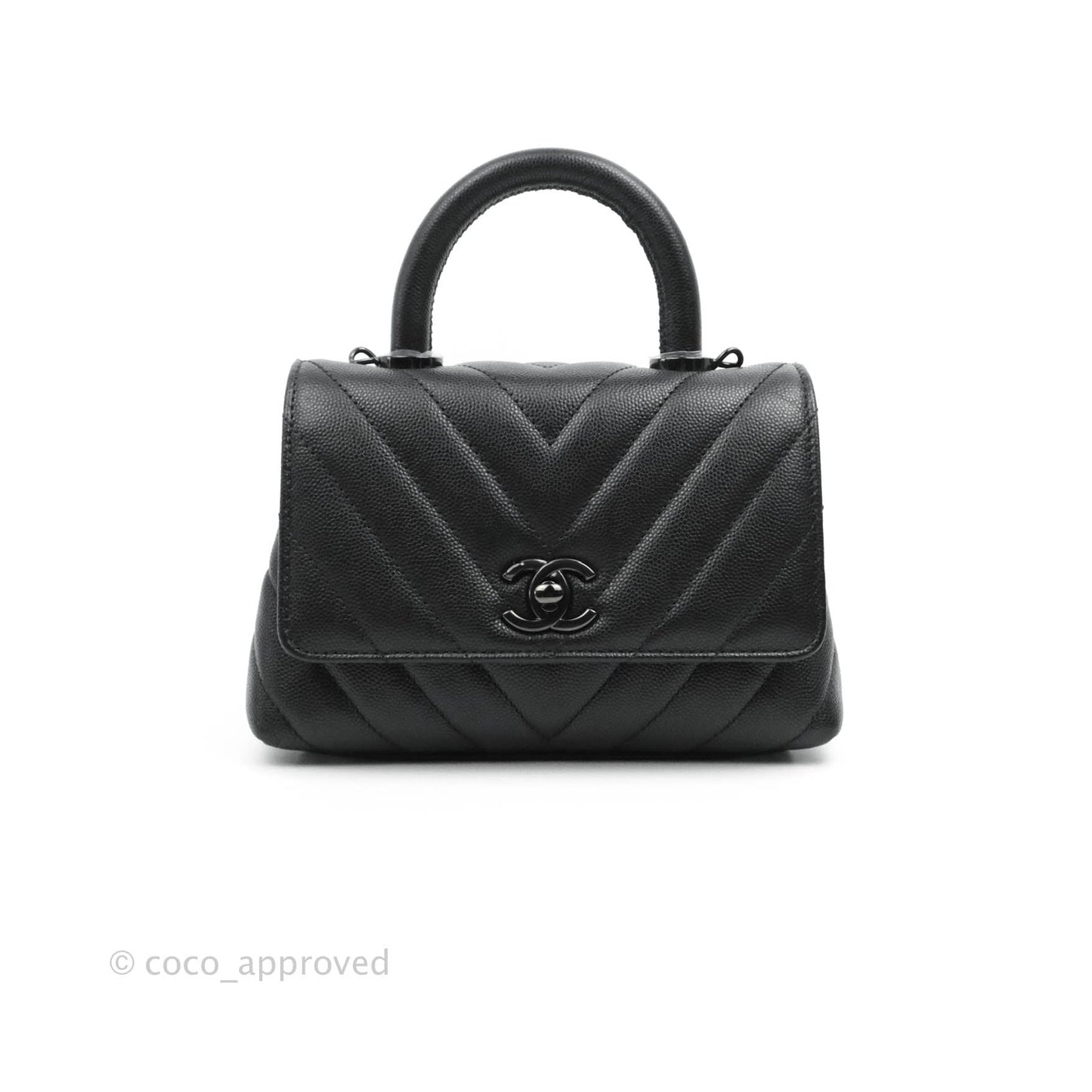 Chanel Mini Chevron Coco Handle Bag So Black Caviar