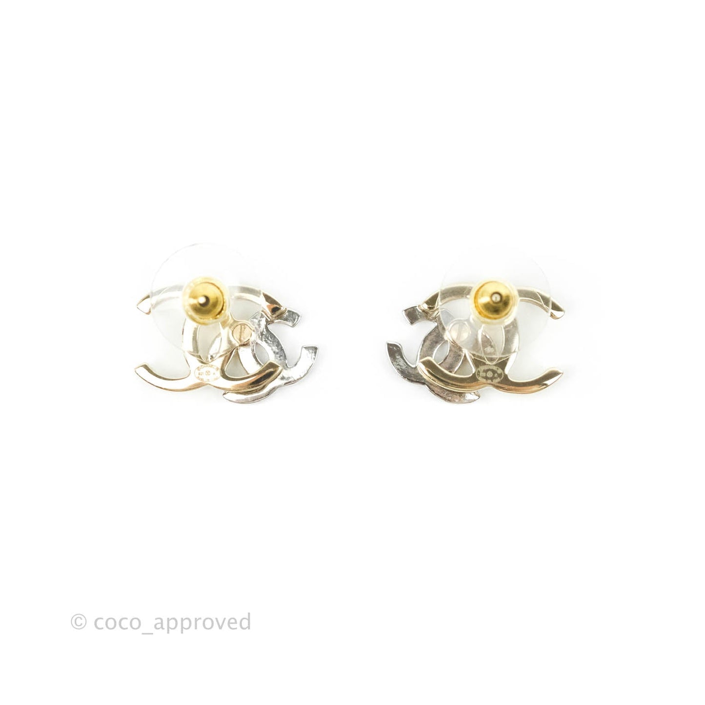 Chanel Double Crystal CC Earrings Silver & Gold Tone 21A