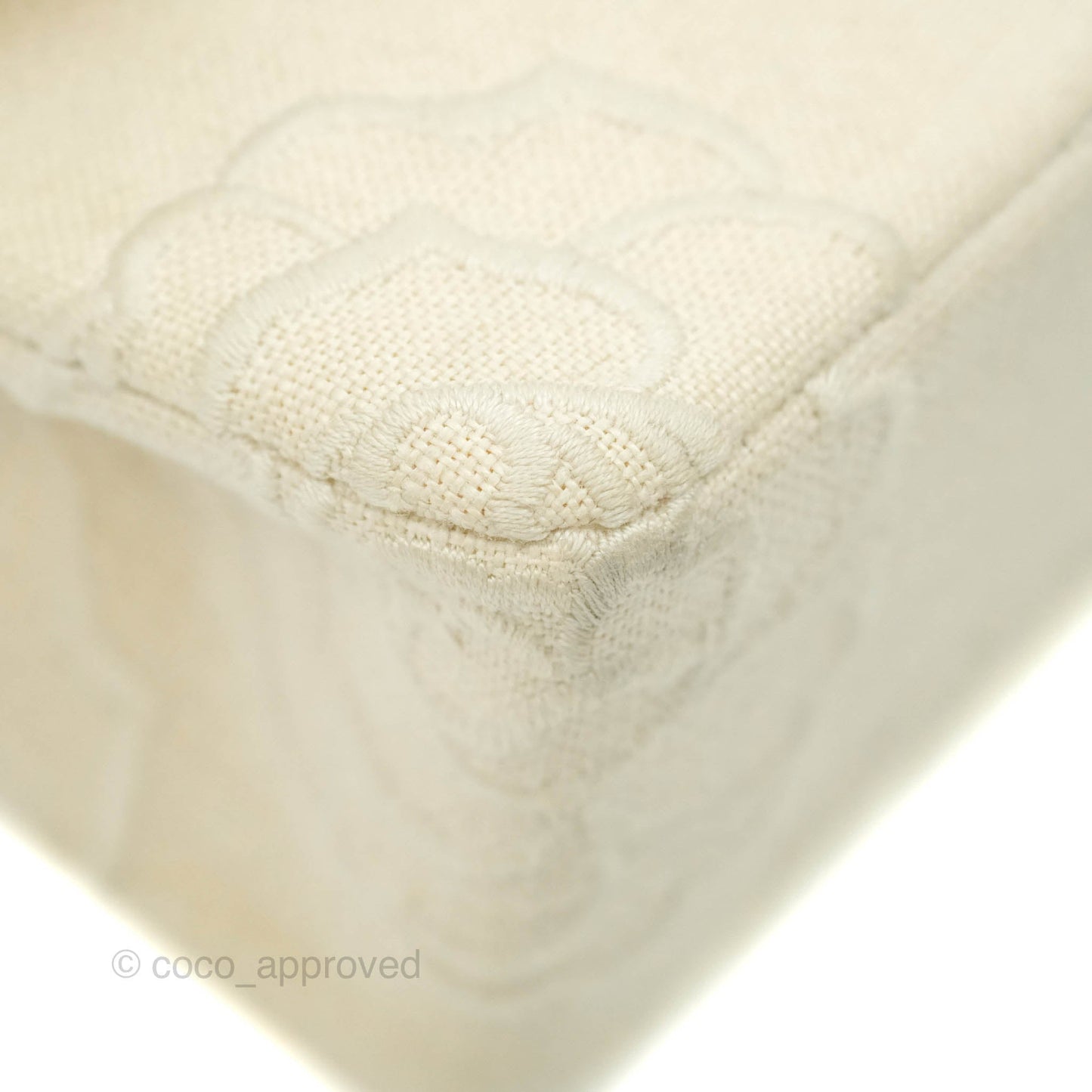 Chanel Small Flap Camellia Embroidered Ivory Beige Linen Canvas 24K Gold Hardware