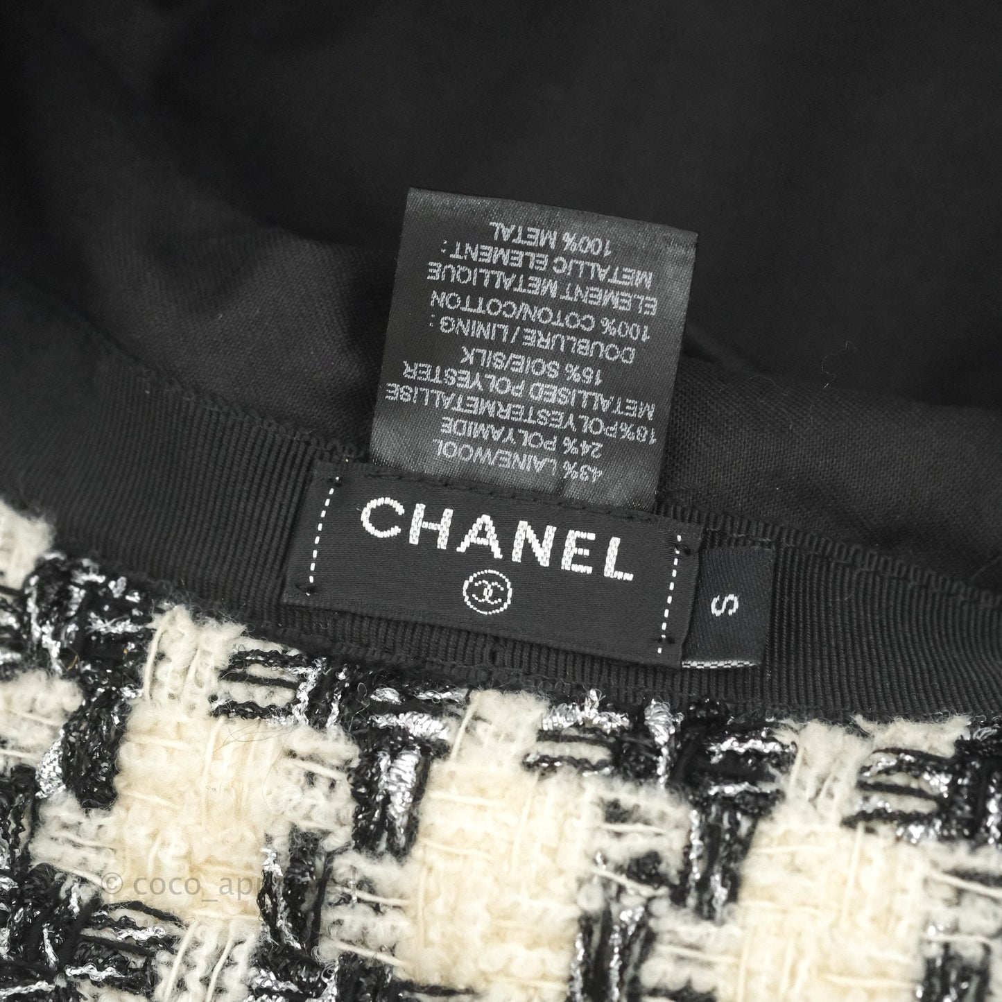 Chanel Houndstooth Tweed Bucket Hat Black White