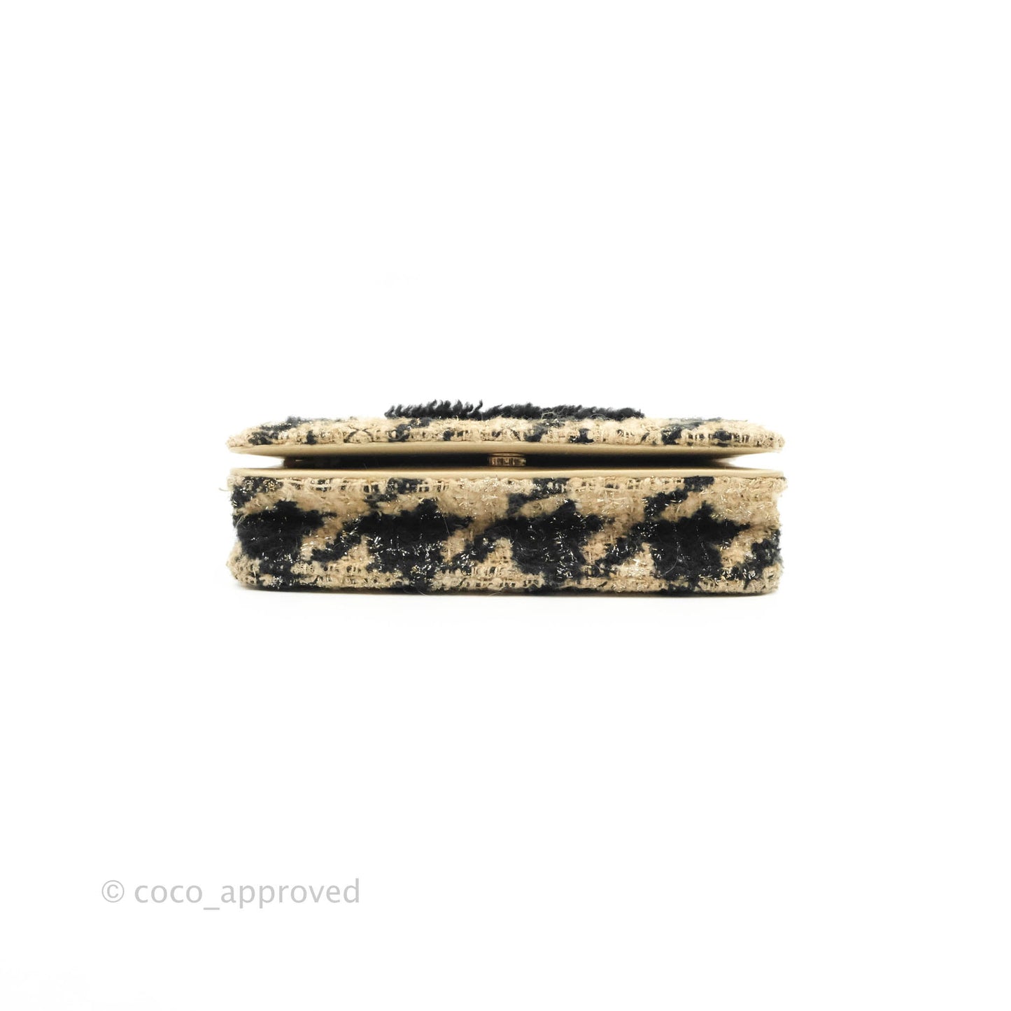 Chanel Wallet On Chain WOC Houndstooth Beige Black Tweed Gold Hardware