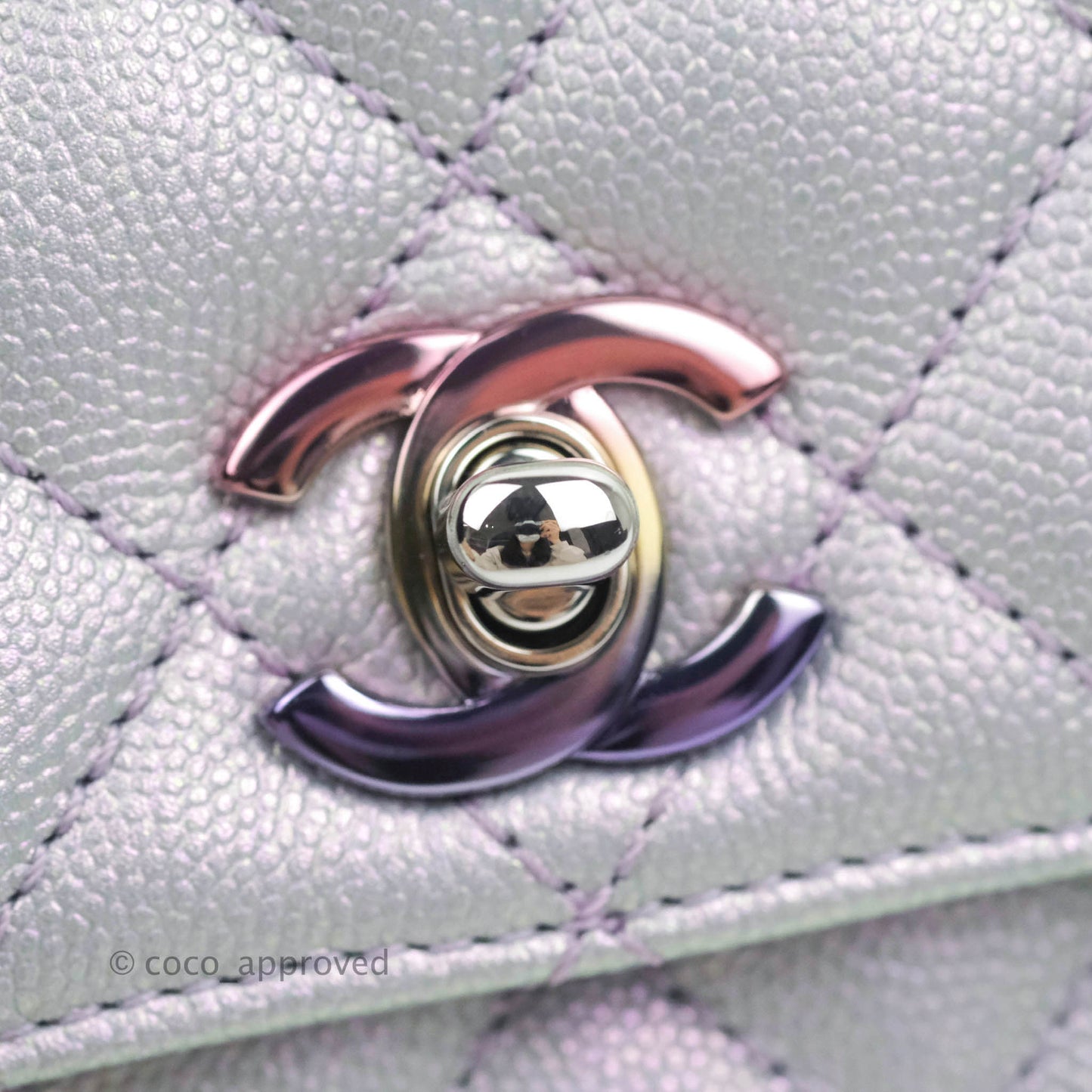 Chanel Mini Coco Handle Quilted Iridescent Lilac Caviar Rainbow Hardware