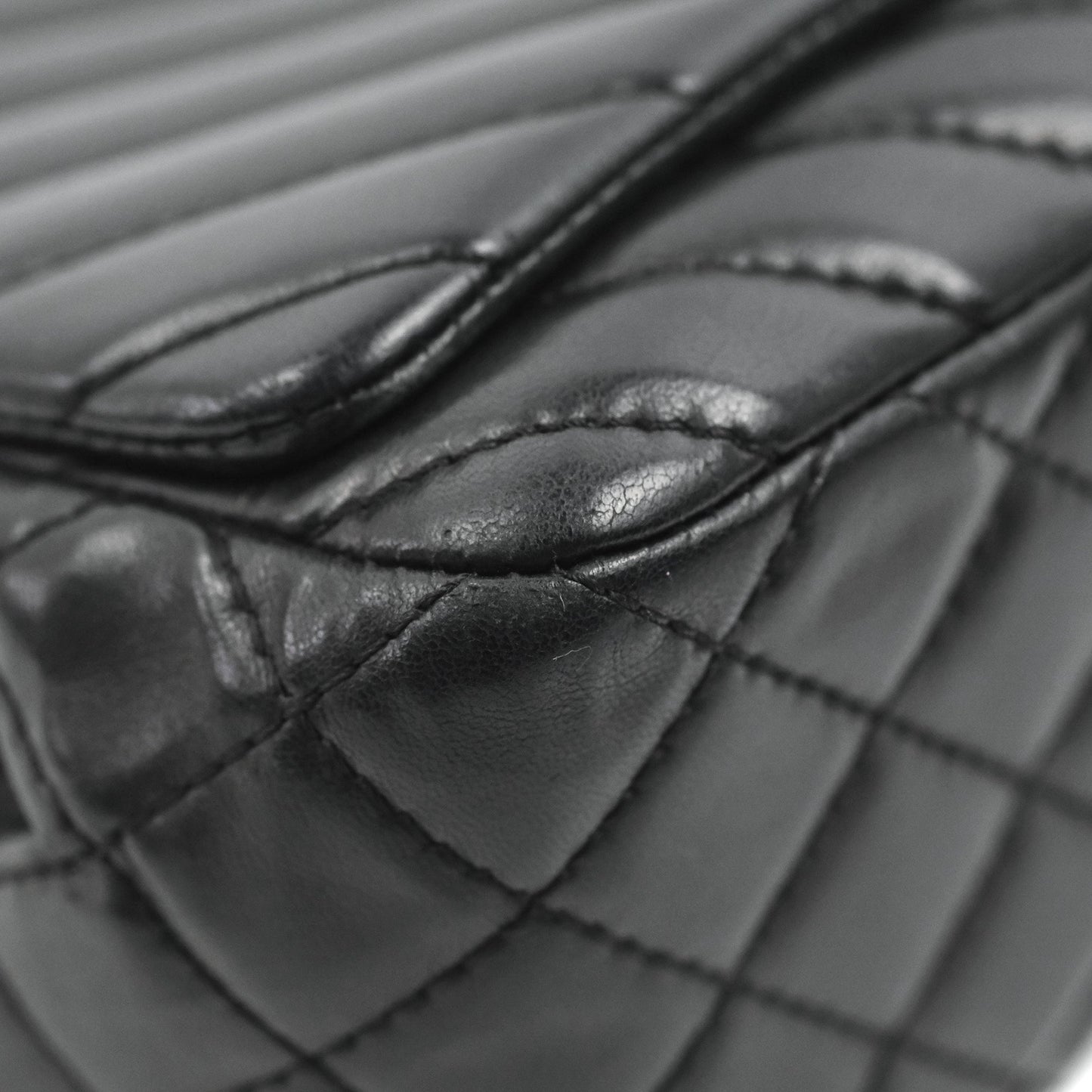 Chanel Surpique Chevron Medium Flap Black Silver Hardware