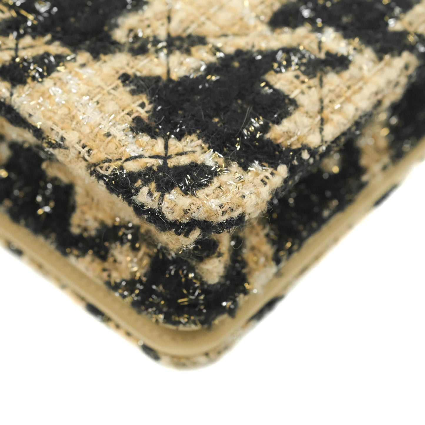 Chanel Wallet On Chain WOC Houndstooth Beige Black Tweed Gold Hardware