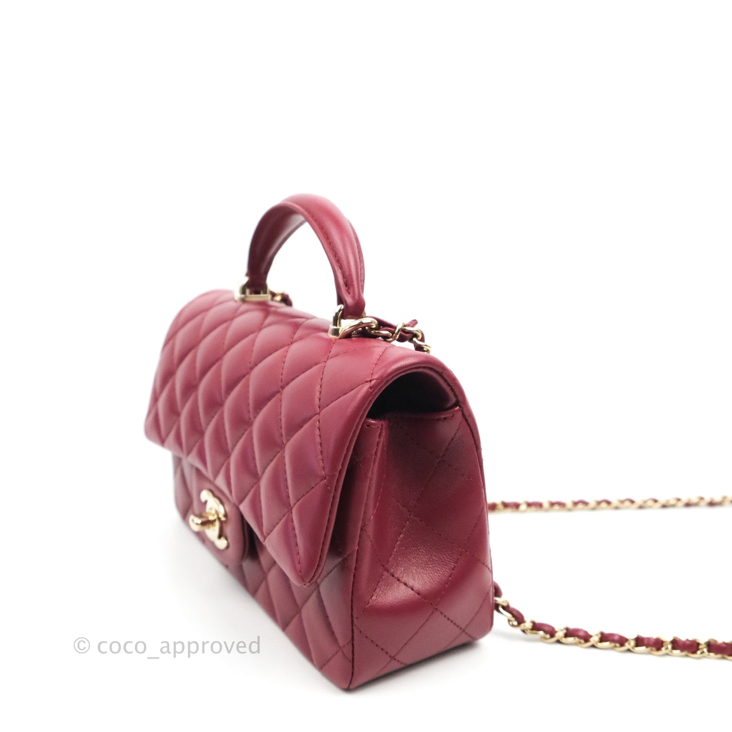 Chanel Top Handle Mini Rectangular Flap Bag Burgundy Lambskin Gold Hardware