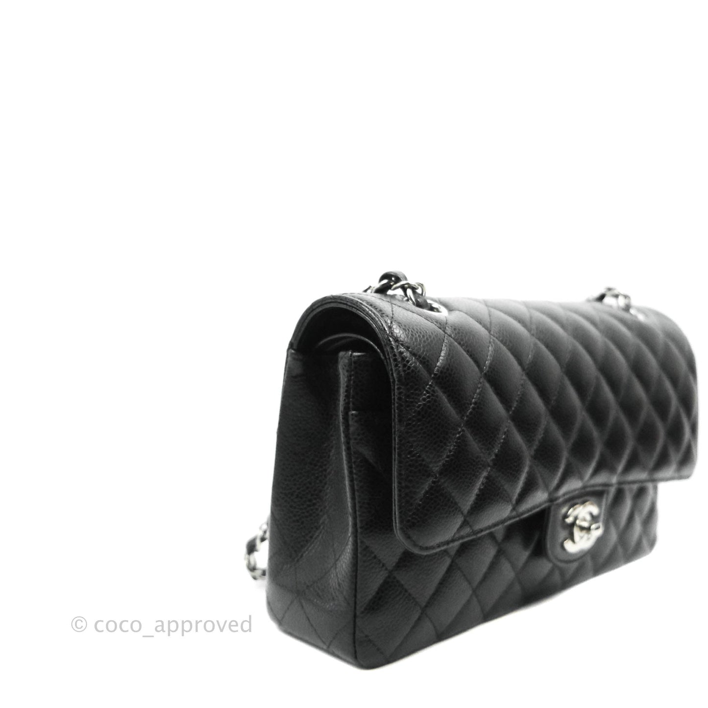 Chanel Classic M/L Medium Double Flap Bag Black Caviar Silver Hardware