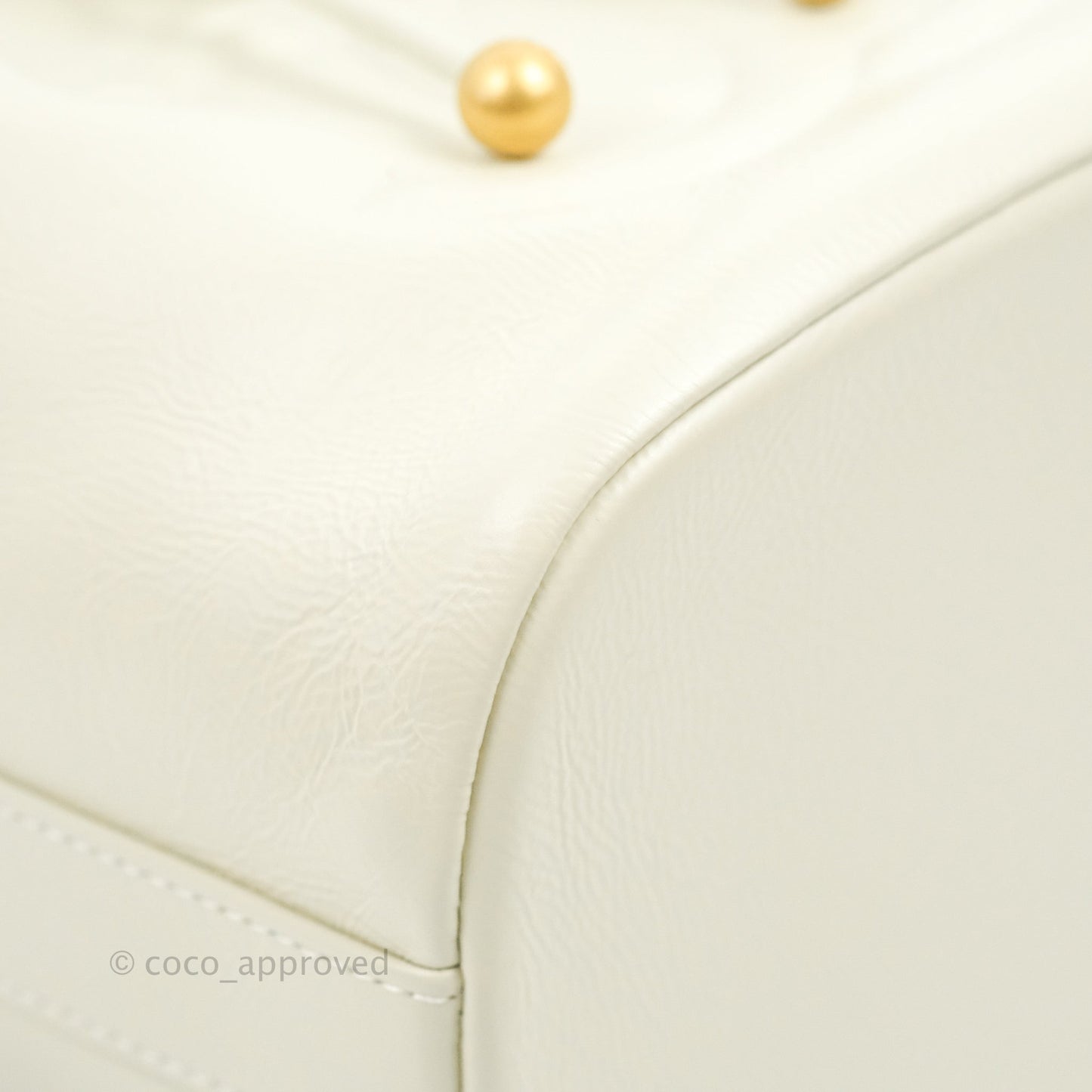 Chanel CC Small Drawstring Bucket Bag White Calfskin Aged Gold Hardware