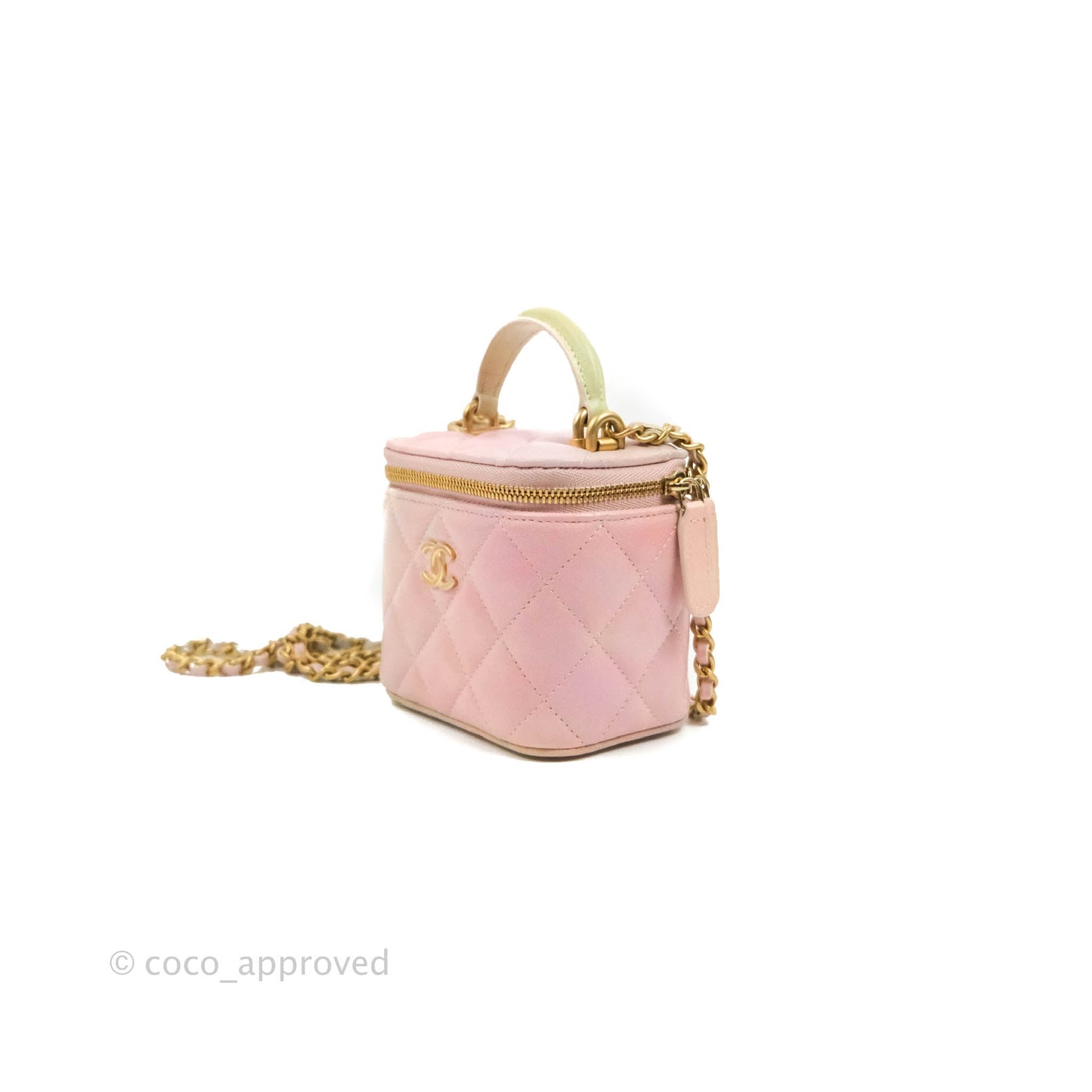Chanel Mini Top Handle Vanity With Chain Rainbow Lambskin Aged Gold Hardware