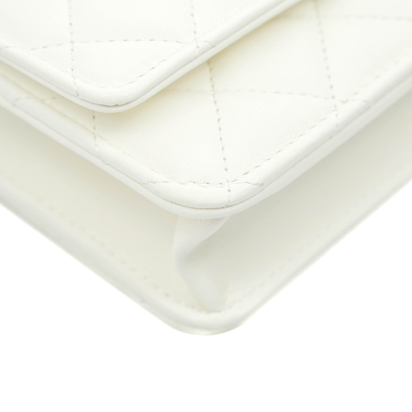 Chanel Quilted Pearl Crush Wallet on Chain WOC White Lambskin Aged Gold Hardware