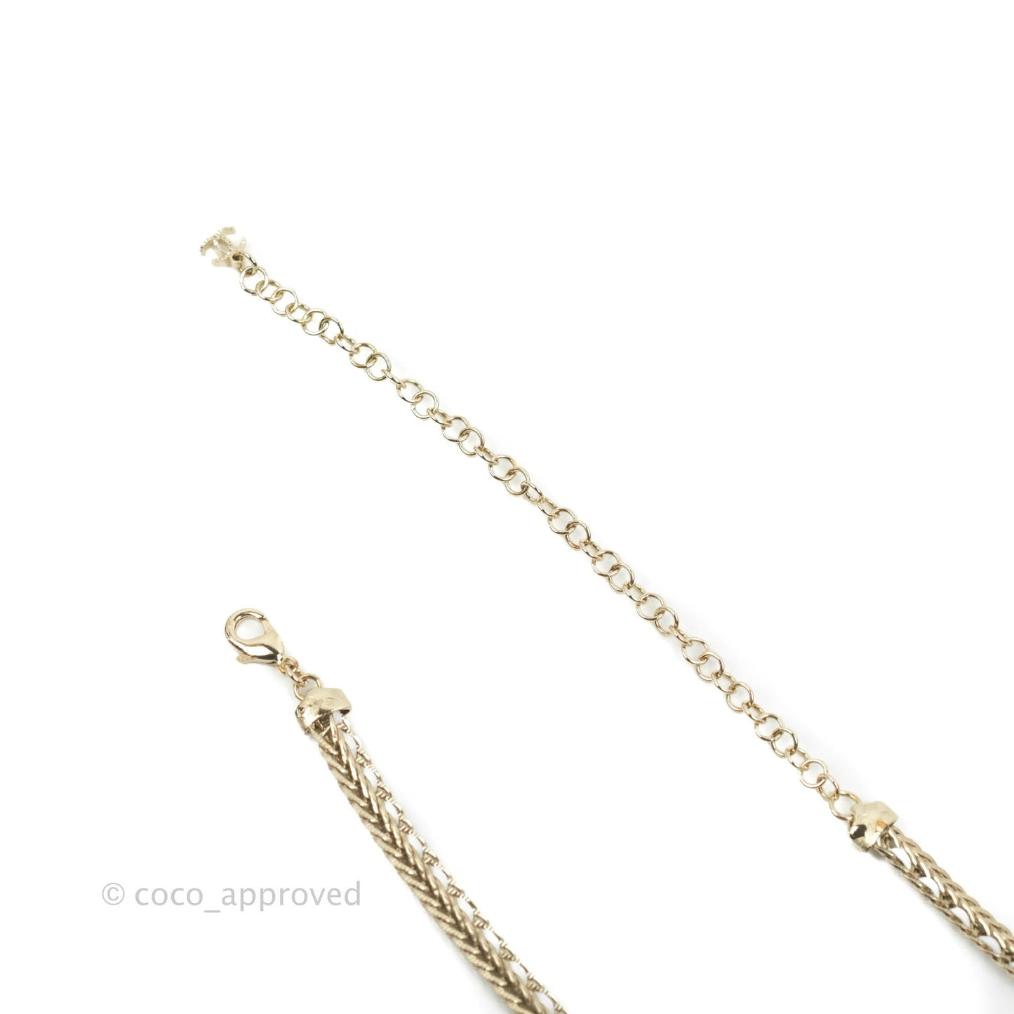 Chanel Crystal CC White Leather Braided Chain Choker Gold Tone 22S