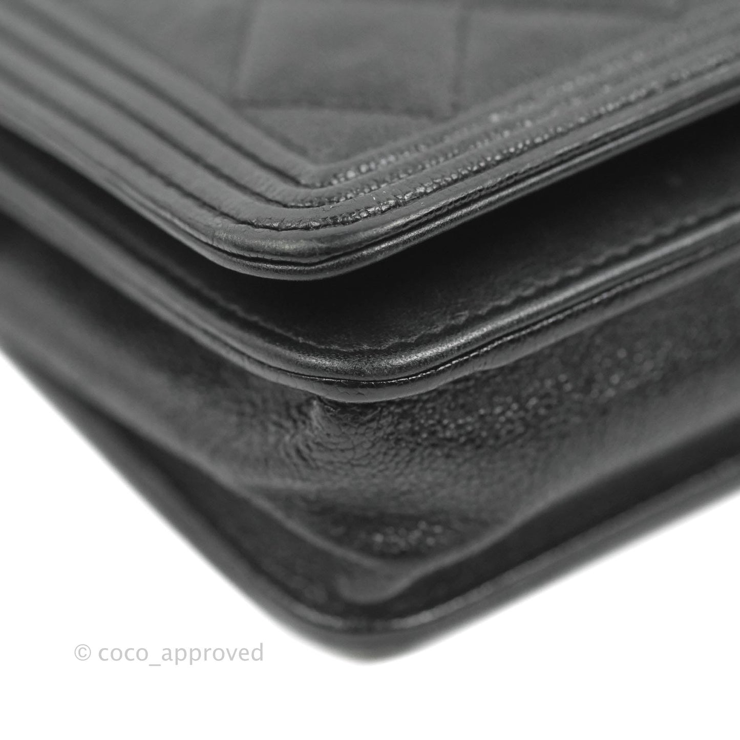 Chanel Quilted Boy Wallet on Chain WOC Black Caviar Aged Gold Hardware