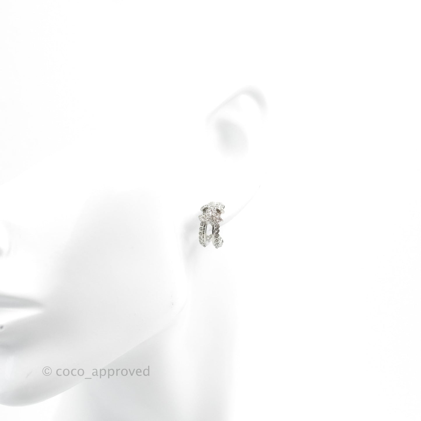 Chanel CC Crystal Hoop Earrings Silver Tone 22B