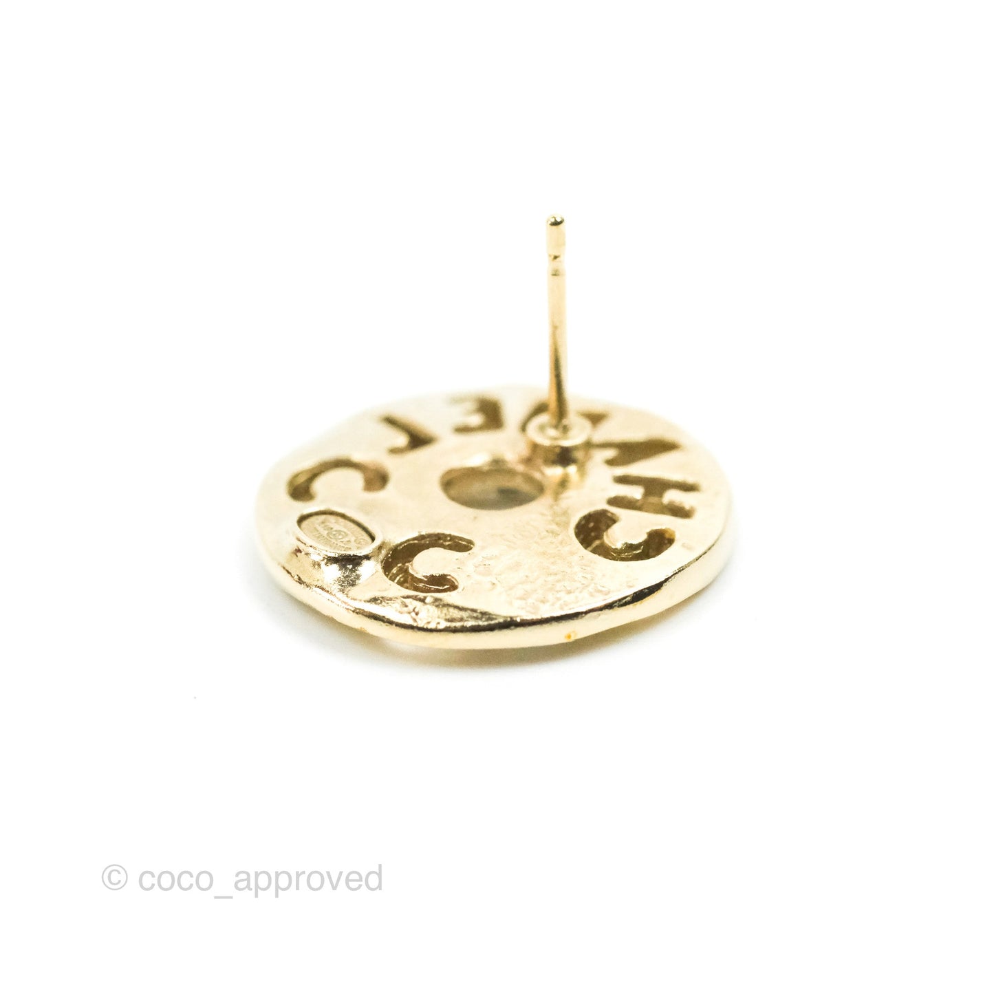 Chanel Logo Crystal/Pearl Round Earrings Gold Tone 19A