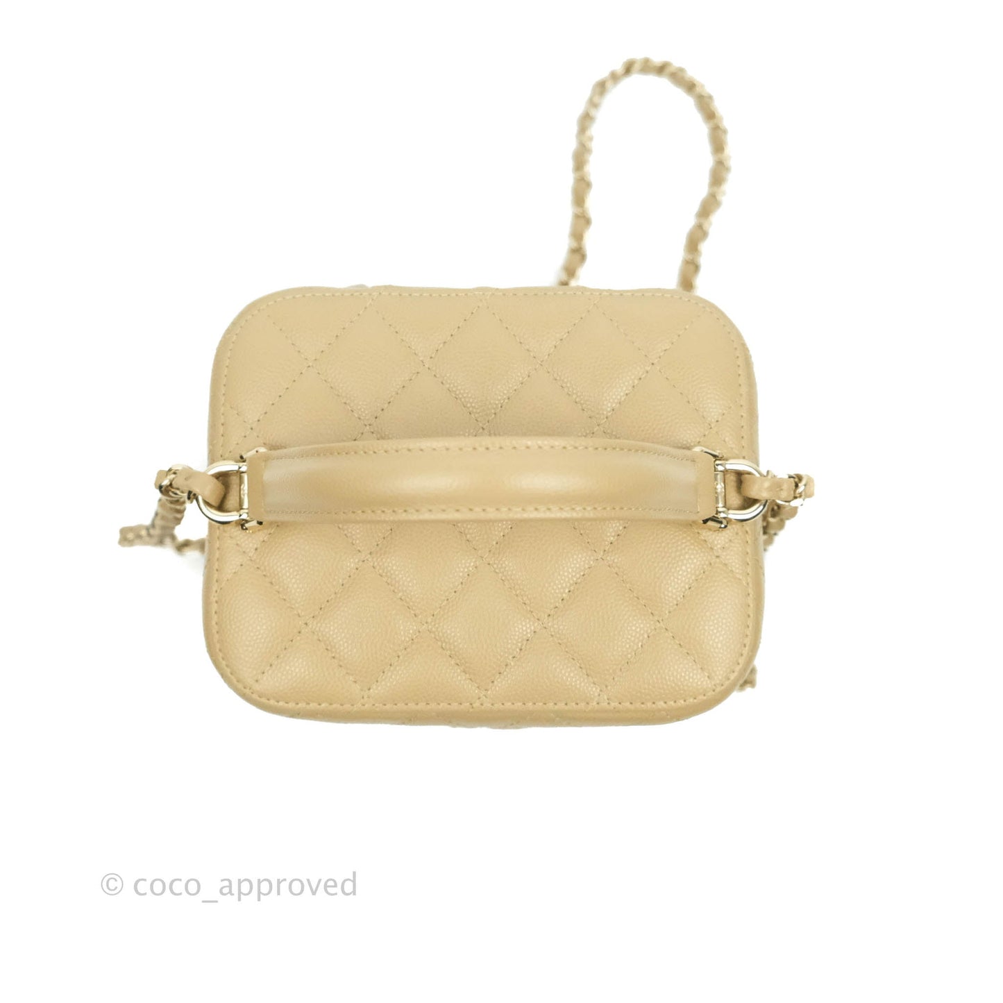 Chanel Small Quilted Top Handle Vanity Case Dark Beige Caviar Gold Hardware