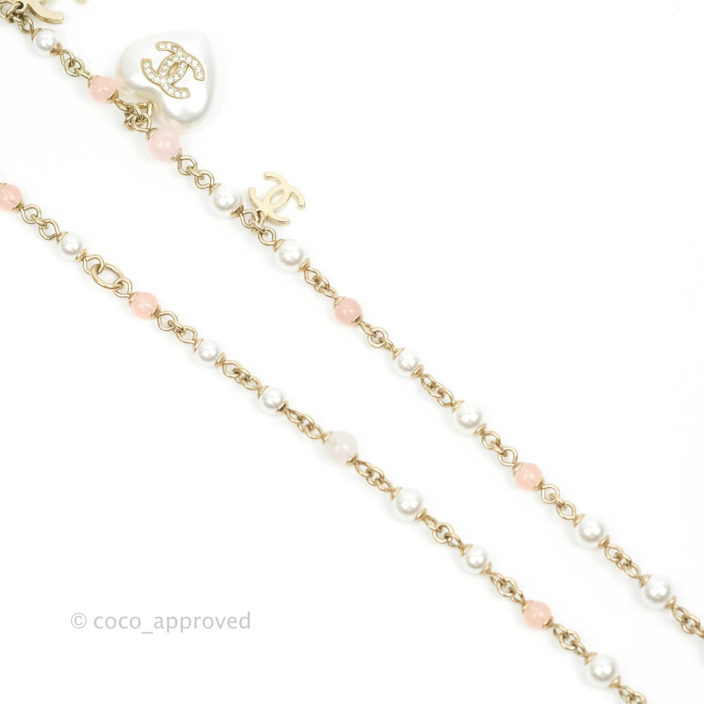 Chanel CC Crystal Pearl Heart Belt Gold Tone 21B