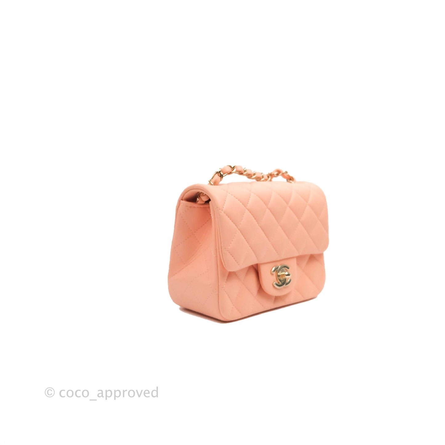 Chanel Quilted Mini Square Beige Pink Lambskin Gold Hardware