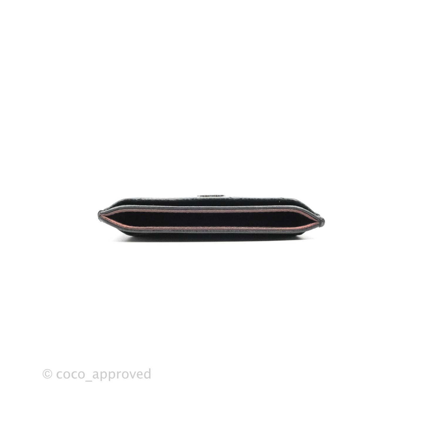 Chanel Classic Chevron Flat Card Holder Black Caviar Silver Hardware