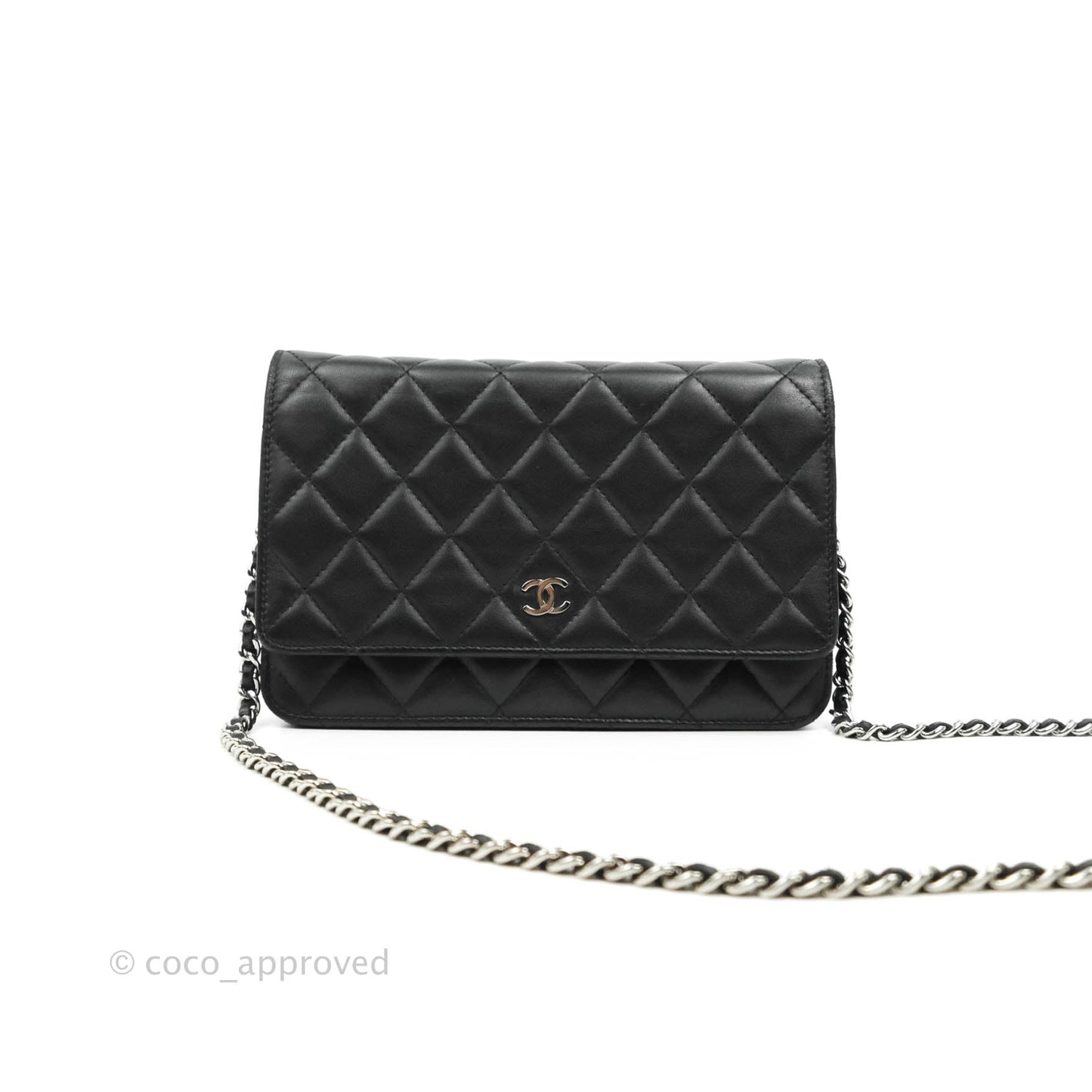 Chanel Classic Wallet On Chain Black Lambskin Silver Hardware