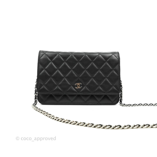 Chanel Classic Wallet On Chain Black Lambskin Silver Hardware