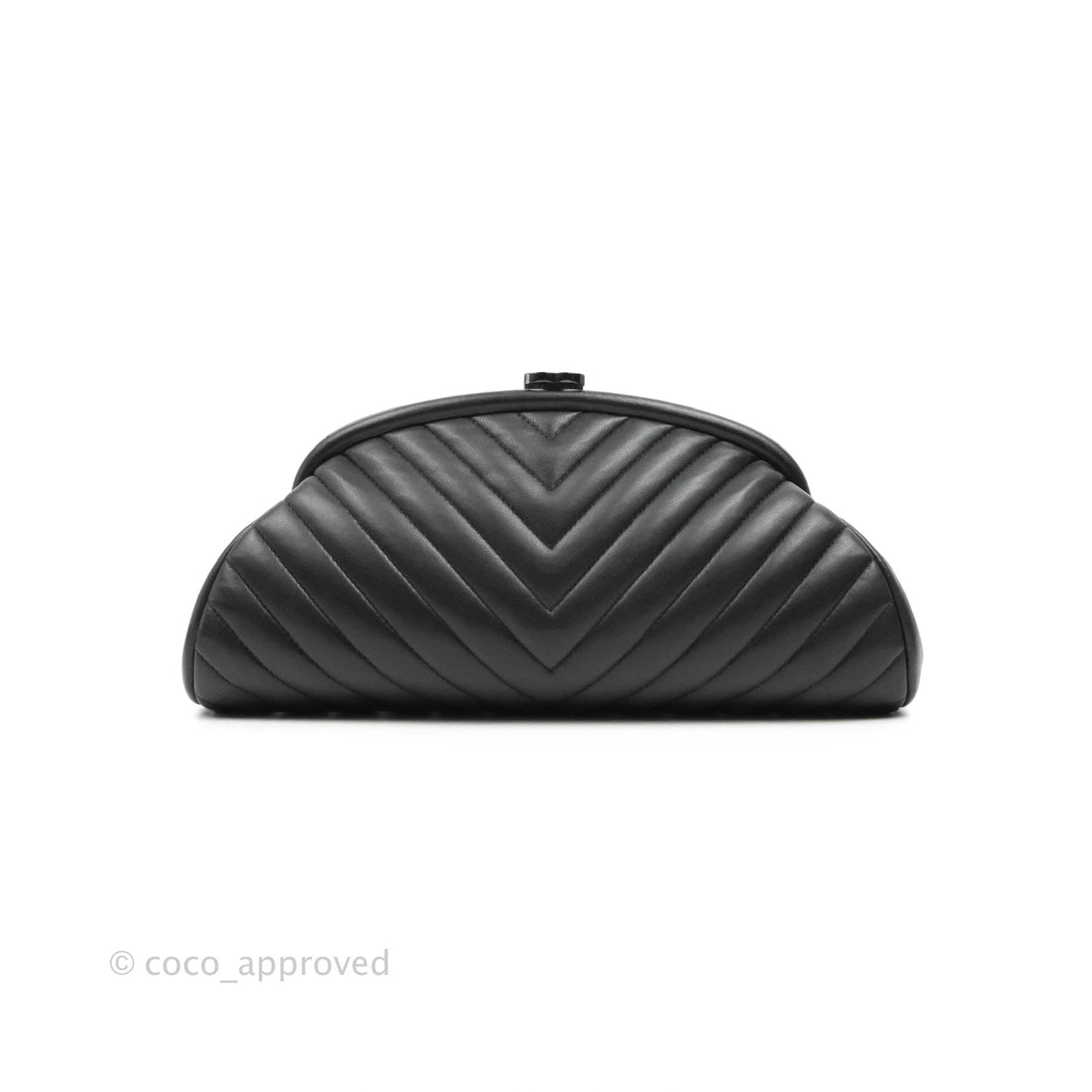 Chanel Chevron Timeless Kisslock Clutch So Black Lambskin 15S