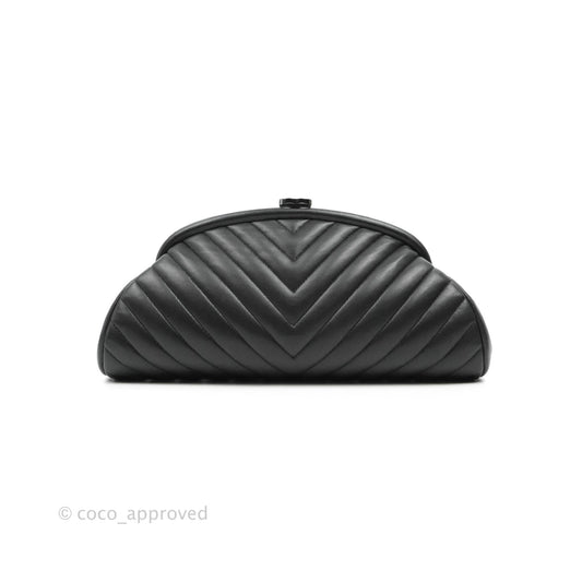 Chanel Chevron Timeless Kisslock Clutch So Black Lambskin 15S