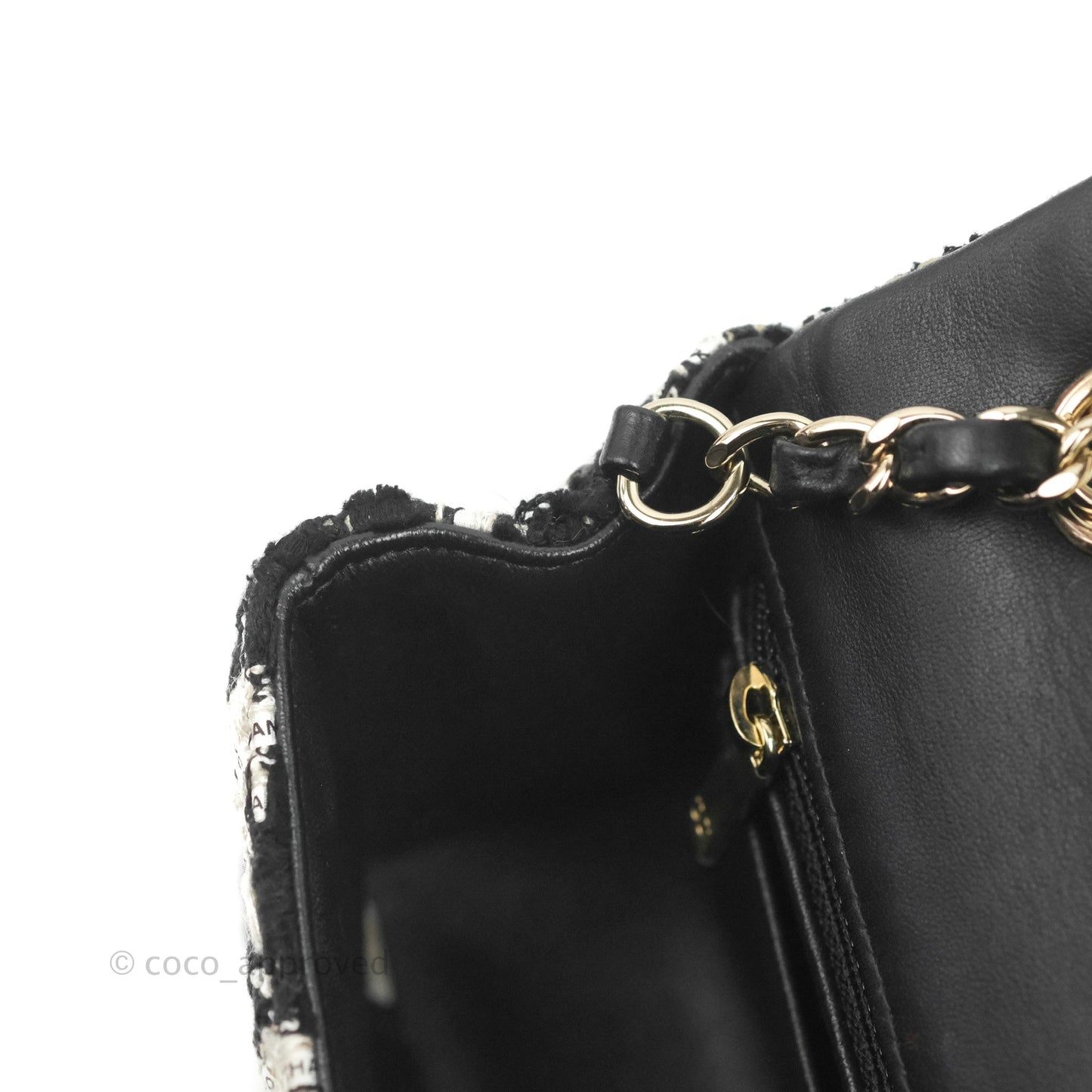 Chanel Quilted Mini Rectangular Flap Tweed Houndstooth Black & White Gold Hardware