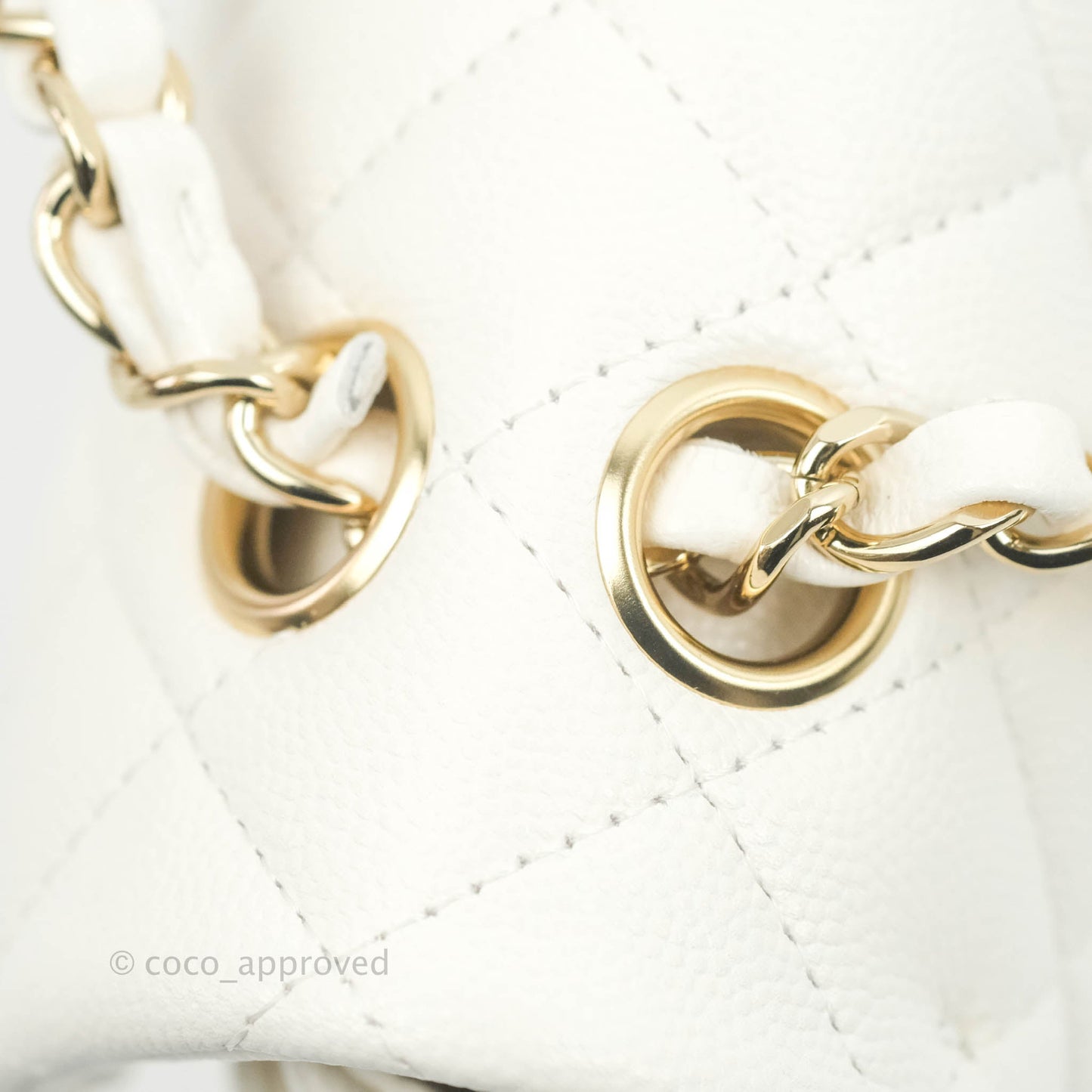 Chanel Small S/M Classic Quilted Flap White Caviar Gold Hardware 21S