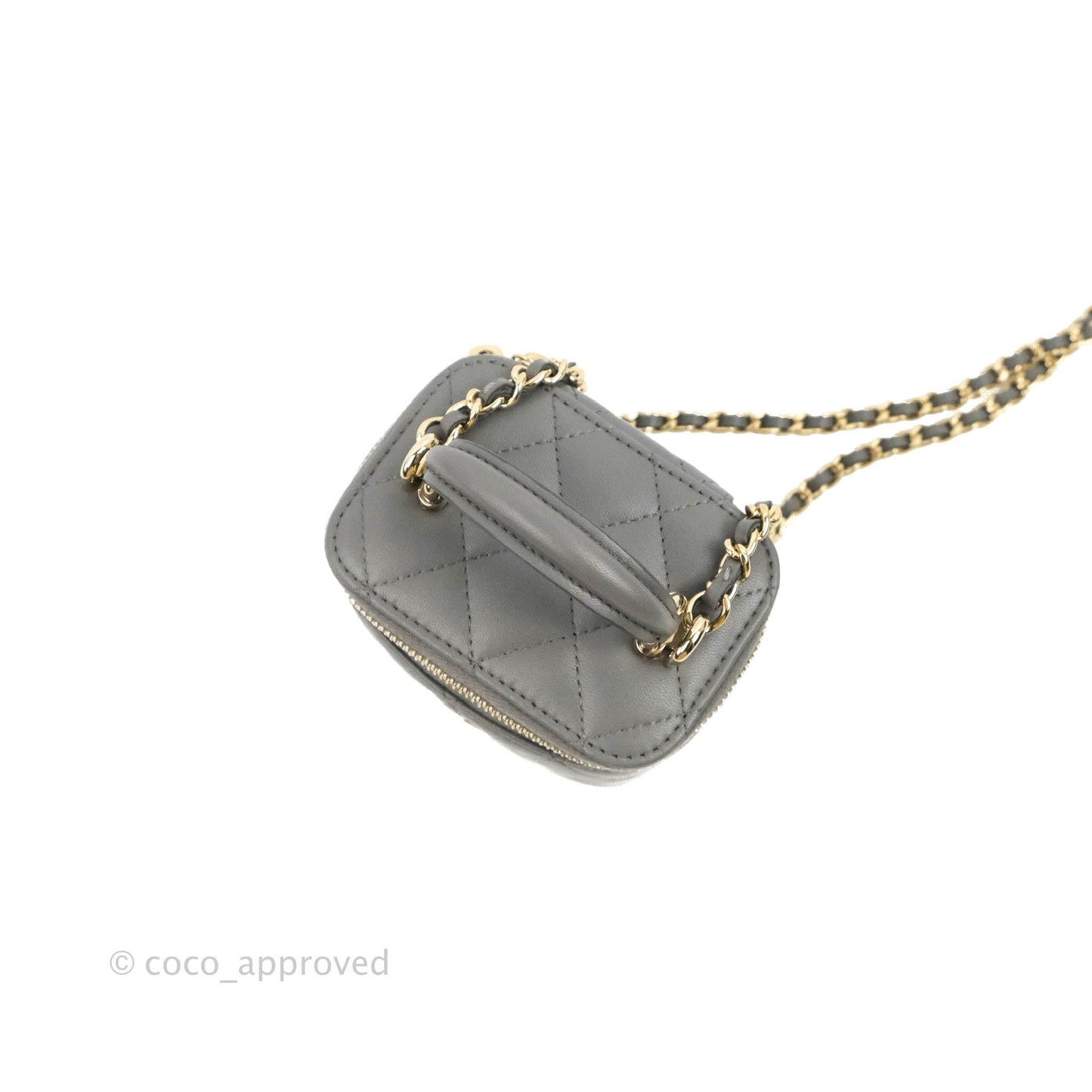 Chanel Mini Top Handle Vanity With Chain Dark Grey Lambskin Gold Hardware