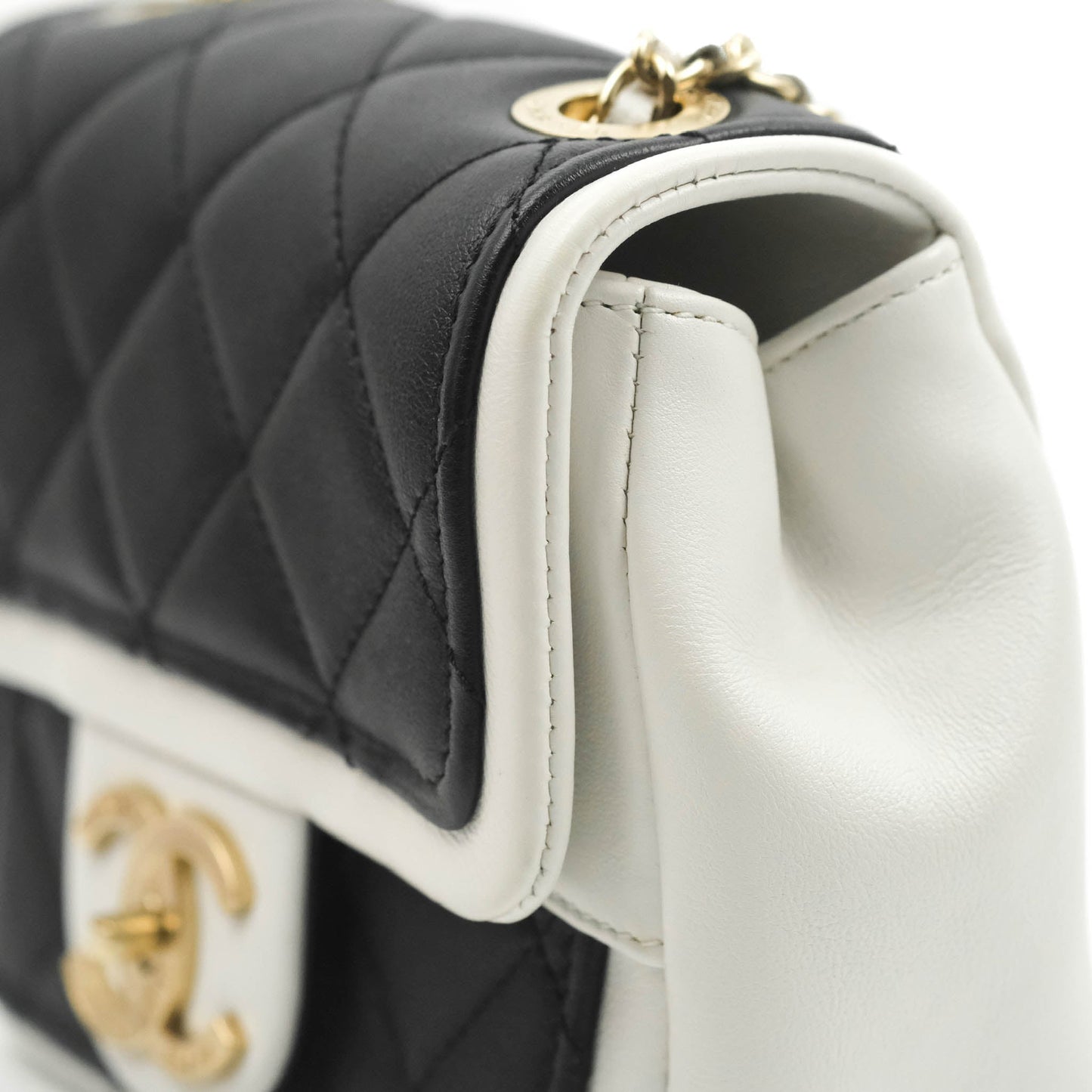 Chanel Quilted Graphic Mini Flap Bag Black White Gold Hardware