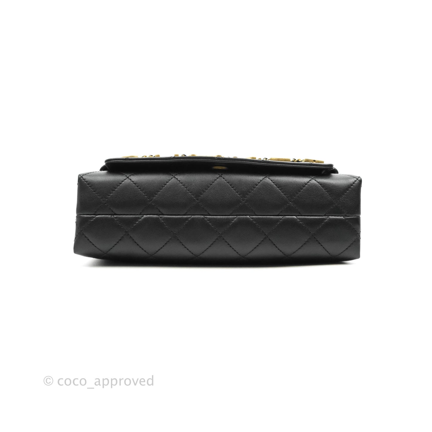 Chanel Logo Enchained Flap Bag Black Calfskin Gold Hardware