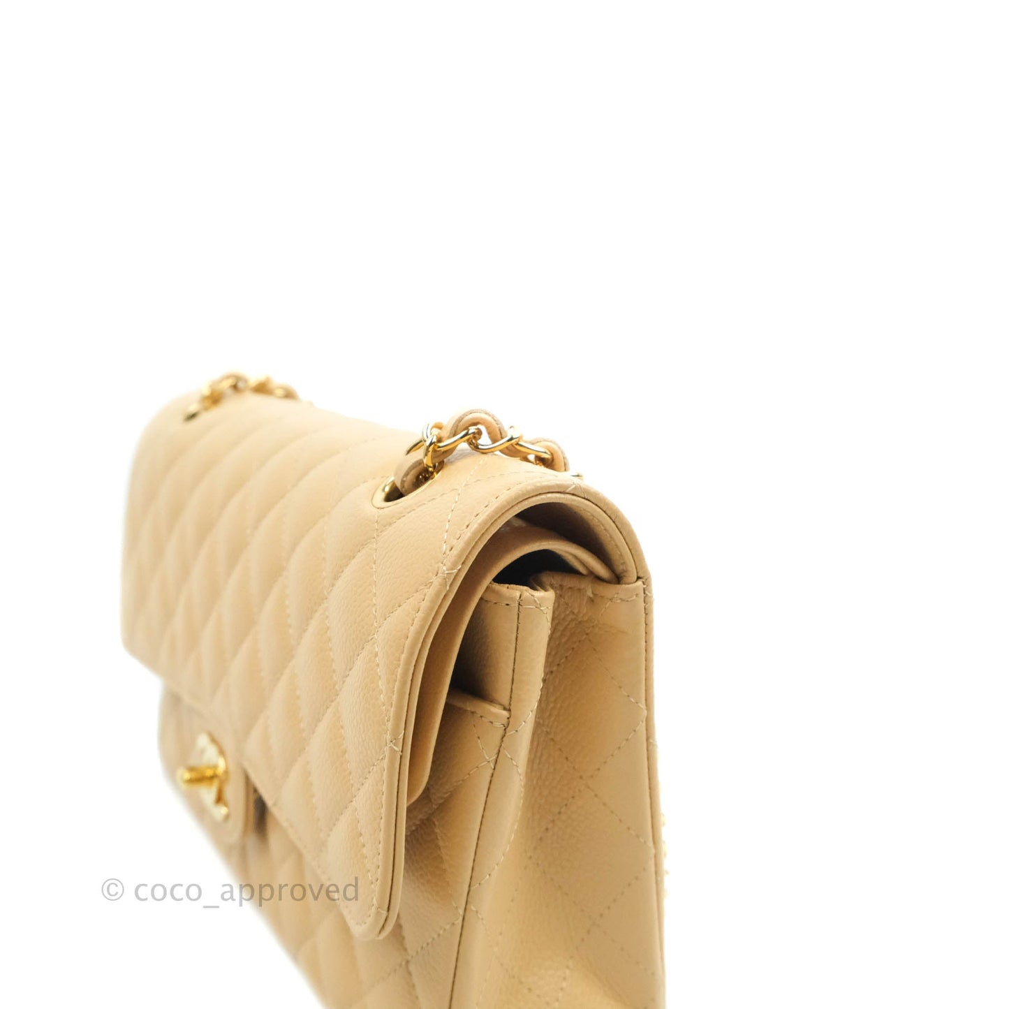 Chanel Quilted Classic M/L Medium Flap Beige Caviar Gold Hardware
