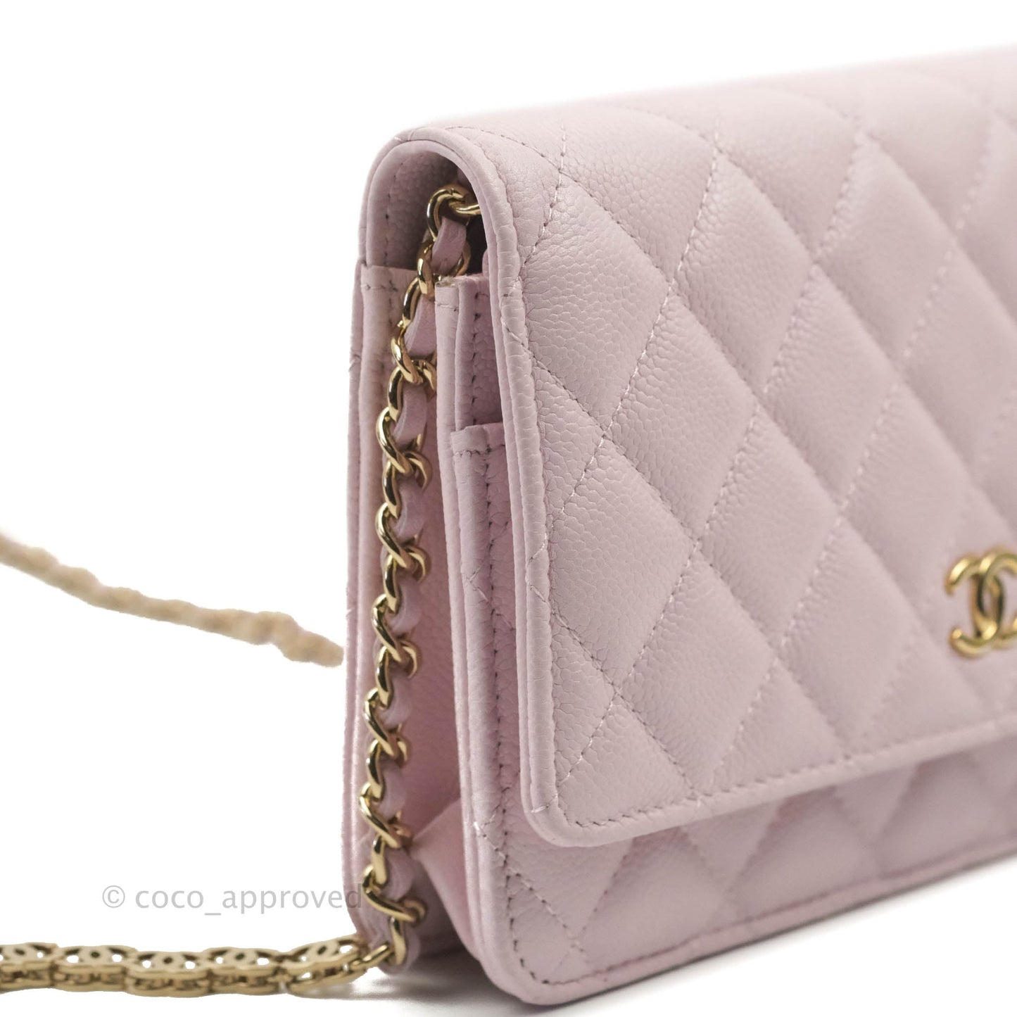 Chanel Quilted CC Chain Wallet on Chain WOC Light Pink Caviar Gold Hardware 22P