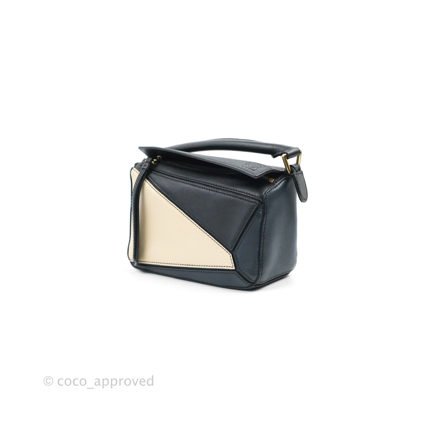 Loewe Mini Puzzle Bag Black/White/Navy Calfskin Gold Hardware