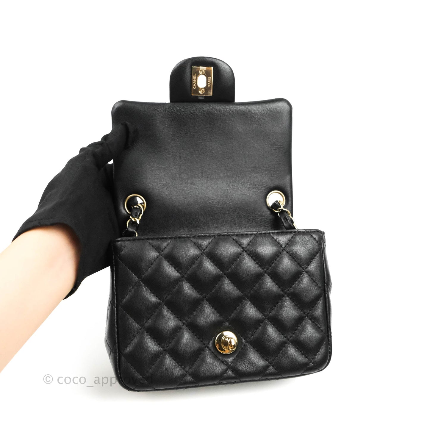 Chanel Quilted Mini Square Black Lambskin Gold Hardware