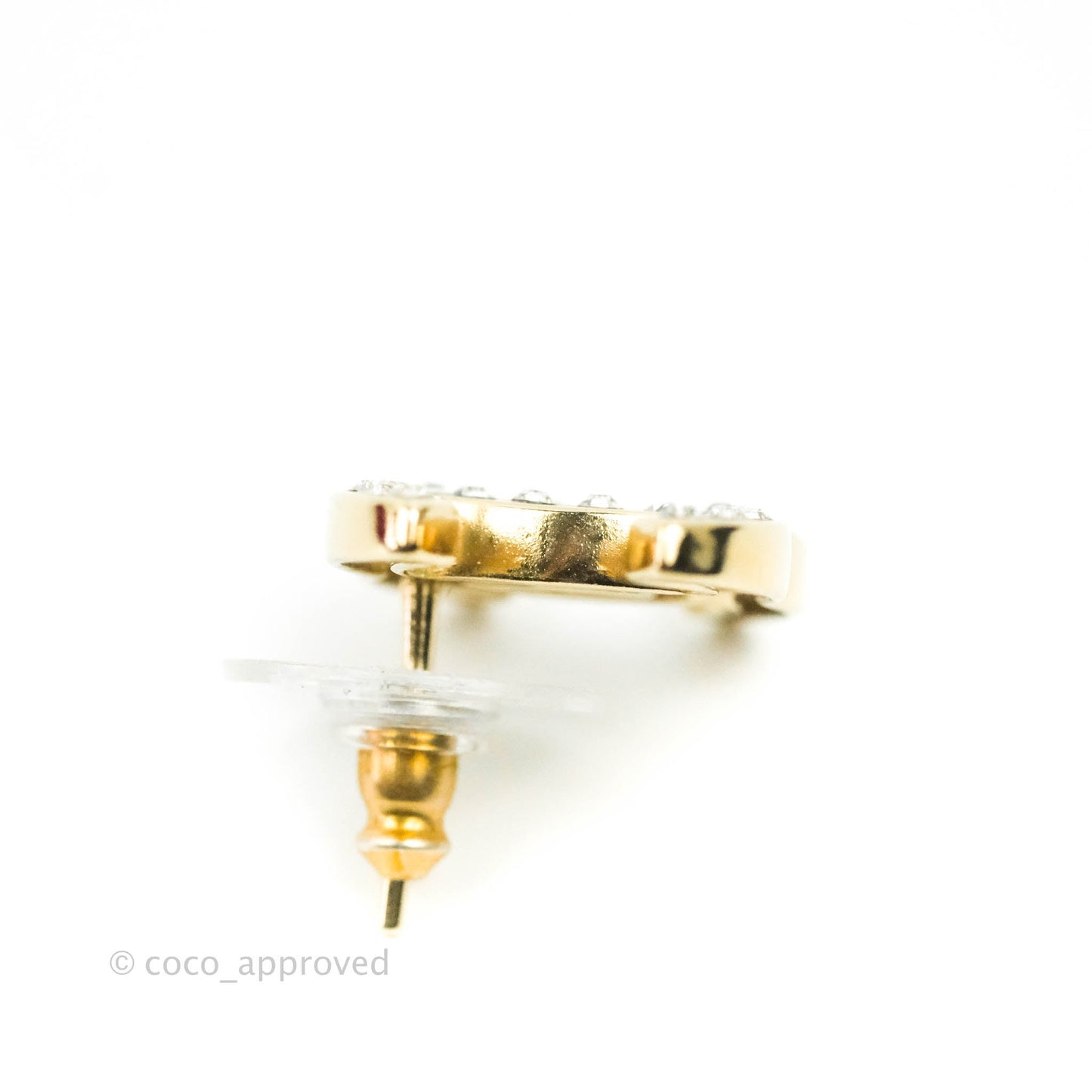 Chanel CC Crystal Earrings Gold Tone 21P