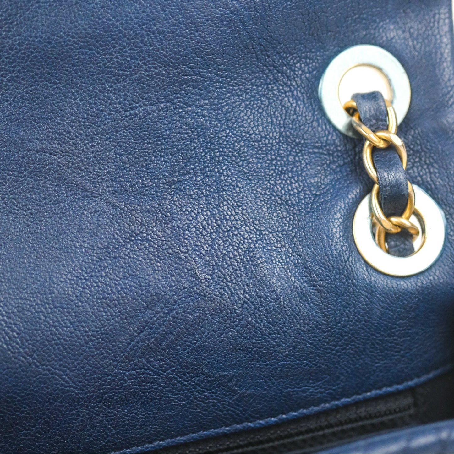 Chanel Small Chevron Surpique Flap Navy Calfskin Aged Gold Hardware