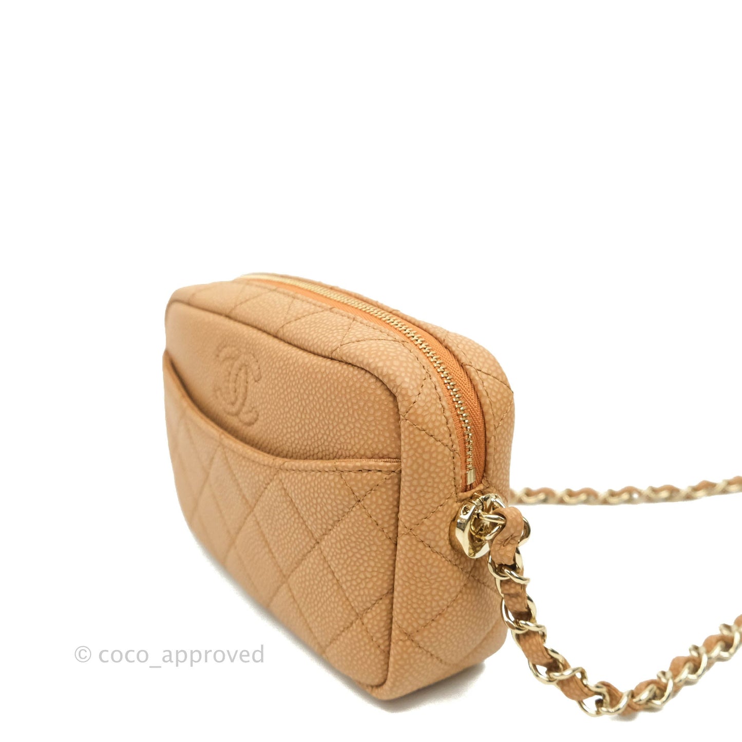 Chanel Camera Bag Caramel Dark Beige Caviar Gold Hardware