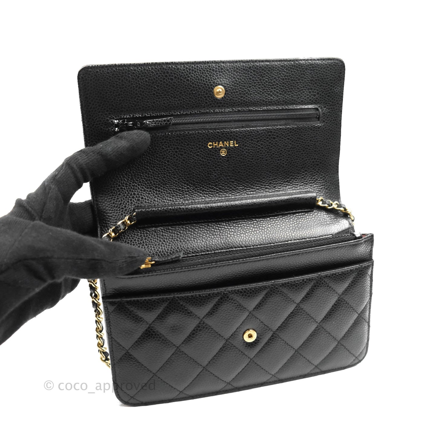 Chanel Quilted Wallet on Chain WOC Black Caviar Gold Hardware