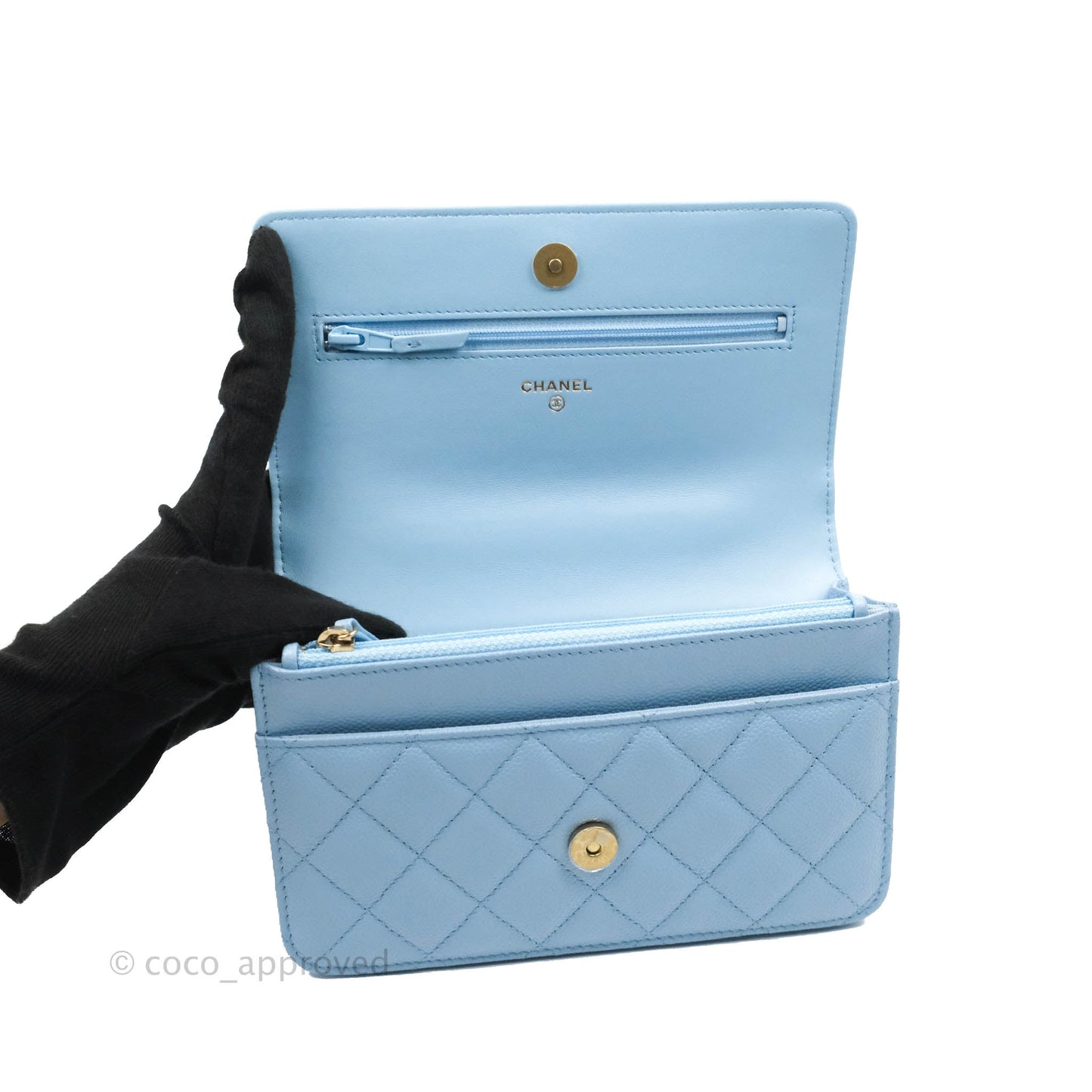 Chanel Top Handle Pick Me Up Wallet On Chain WOC Blue Caviar Gold Hardware 22S