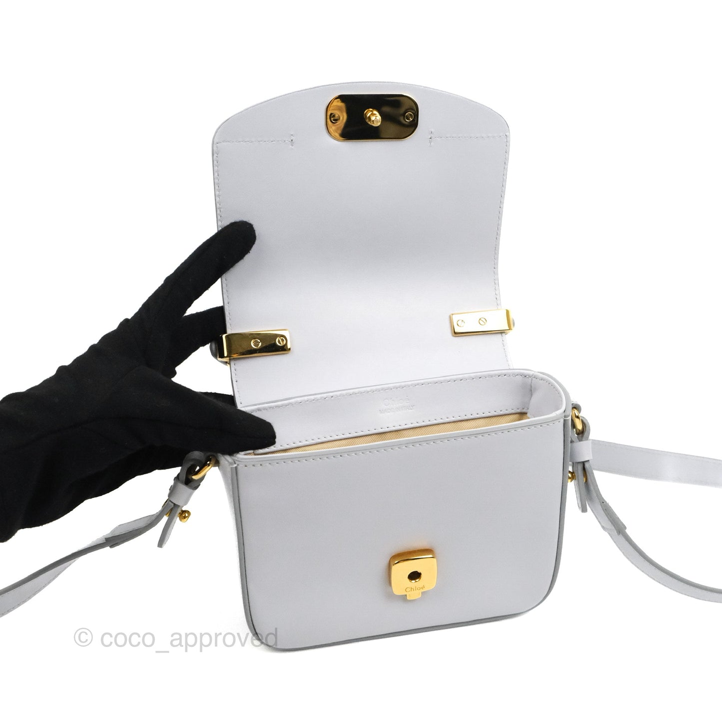 Chloé Mini C Bag Light Cloud Shiny/Suede Calfskin