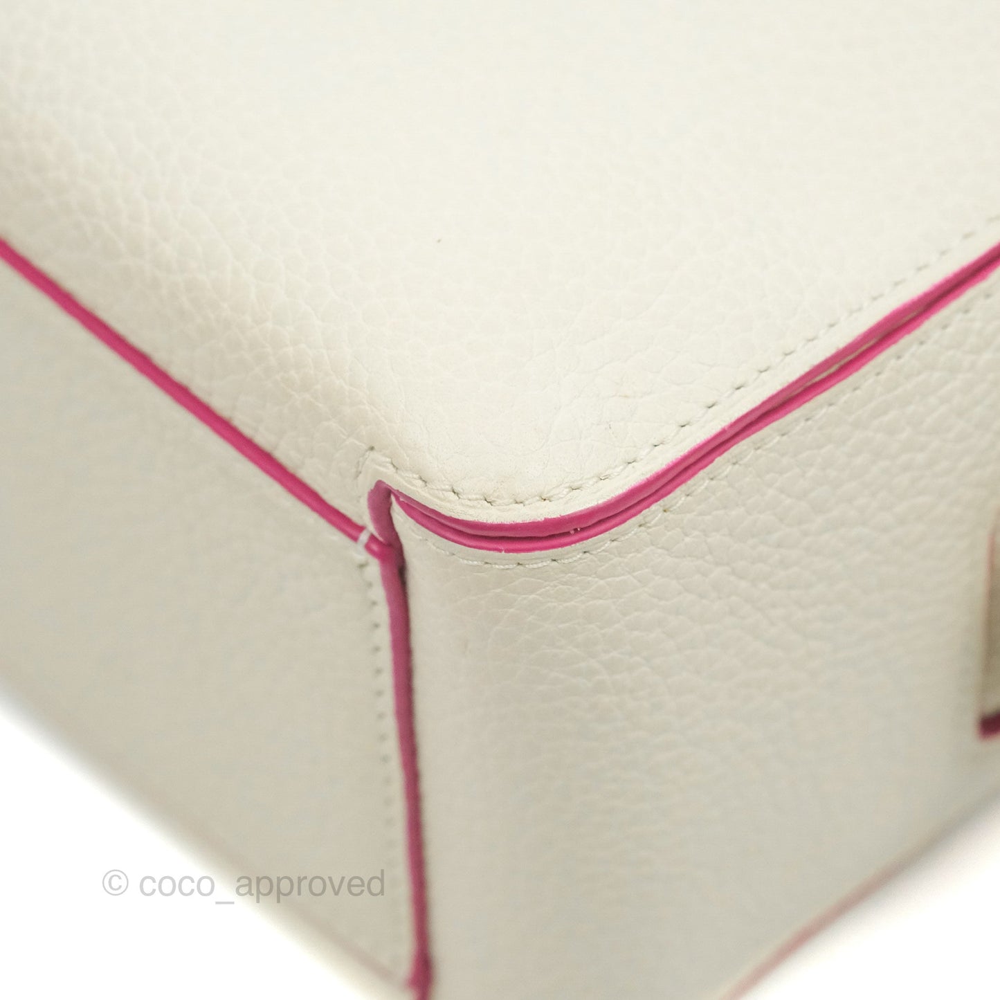 Delvaux Cool Box Mini Taurillon Soft Grained Calfskin White/Fuchsia