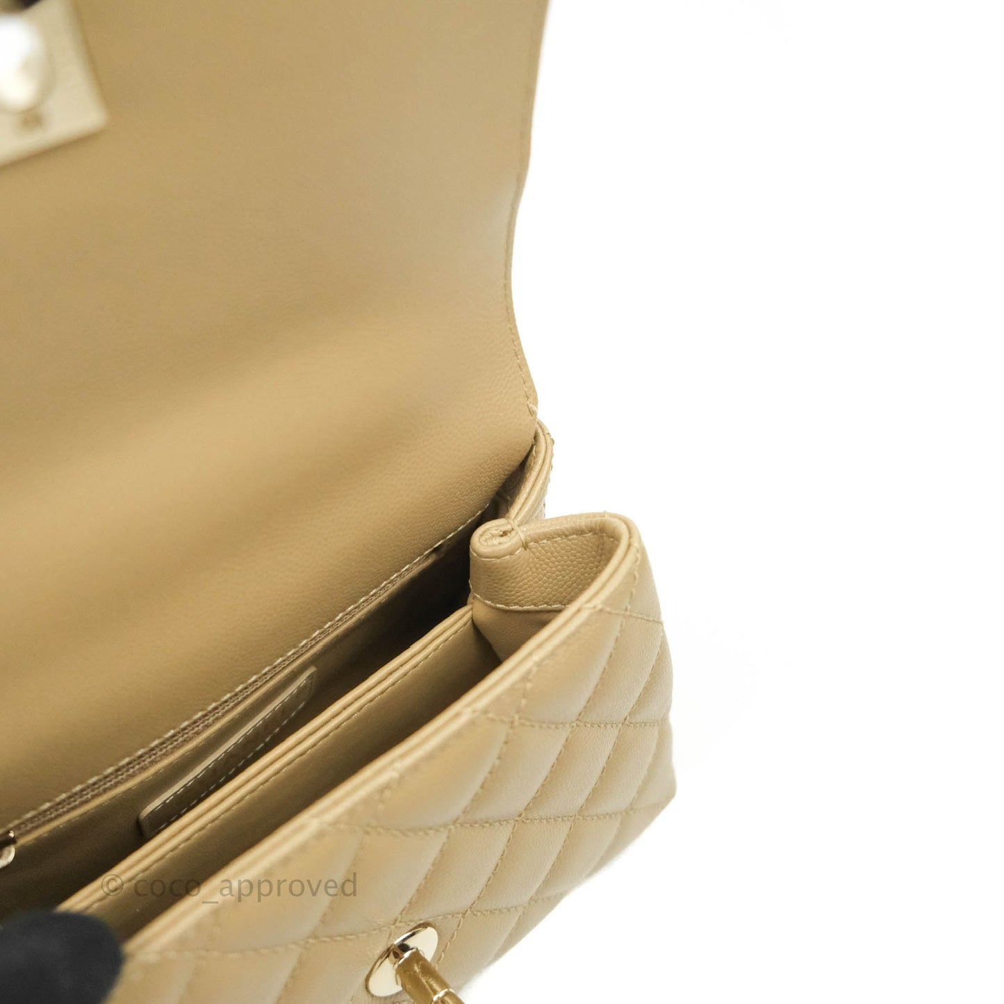 Chanel Mini Beige Coco Handle Quilted Caviar Gold Hardware Embossed Lizard Handle 21A