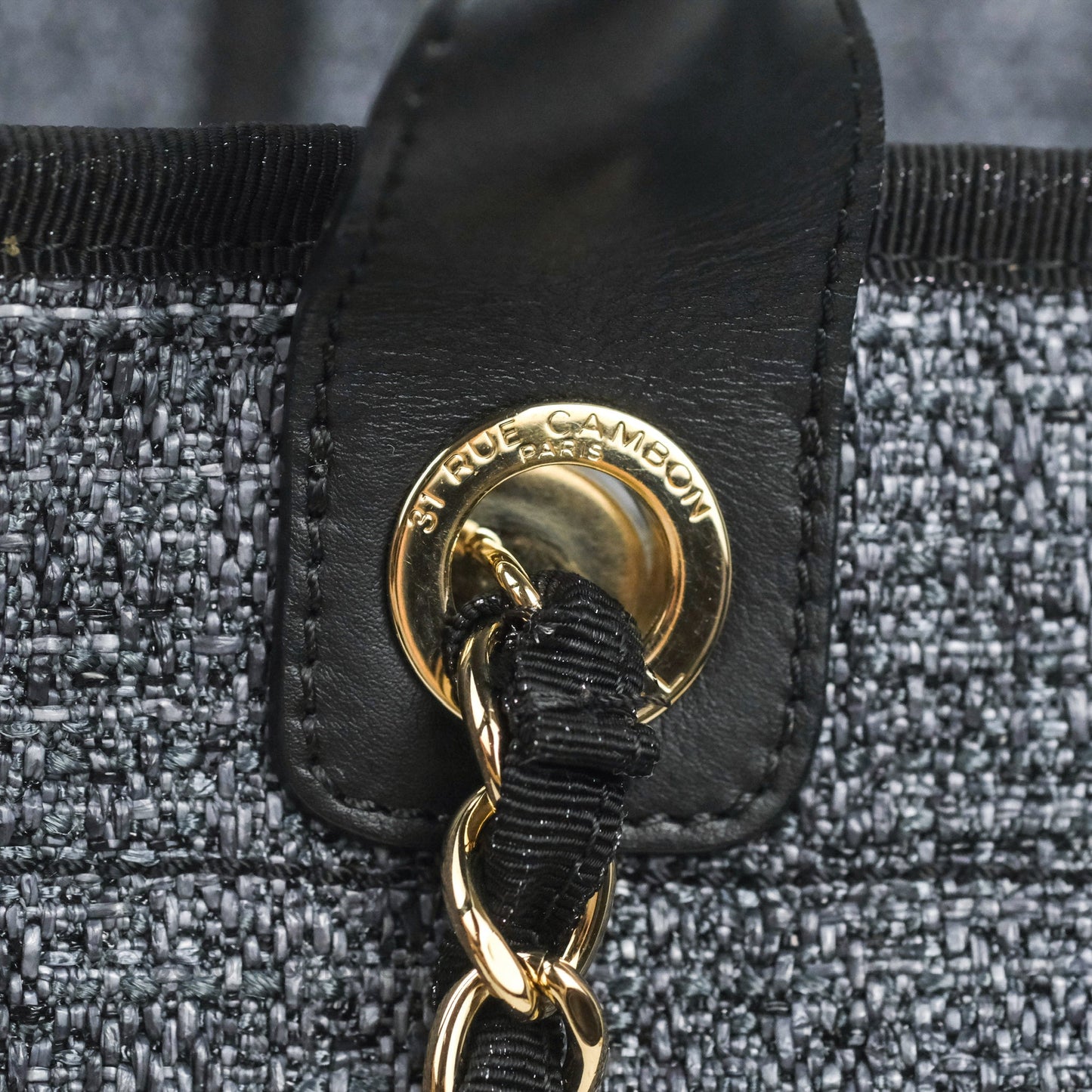 Chanel Large Deauville Charcoal Grey Canvas Gold Hardware