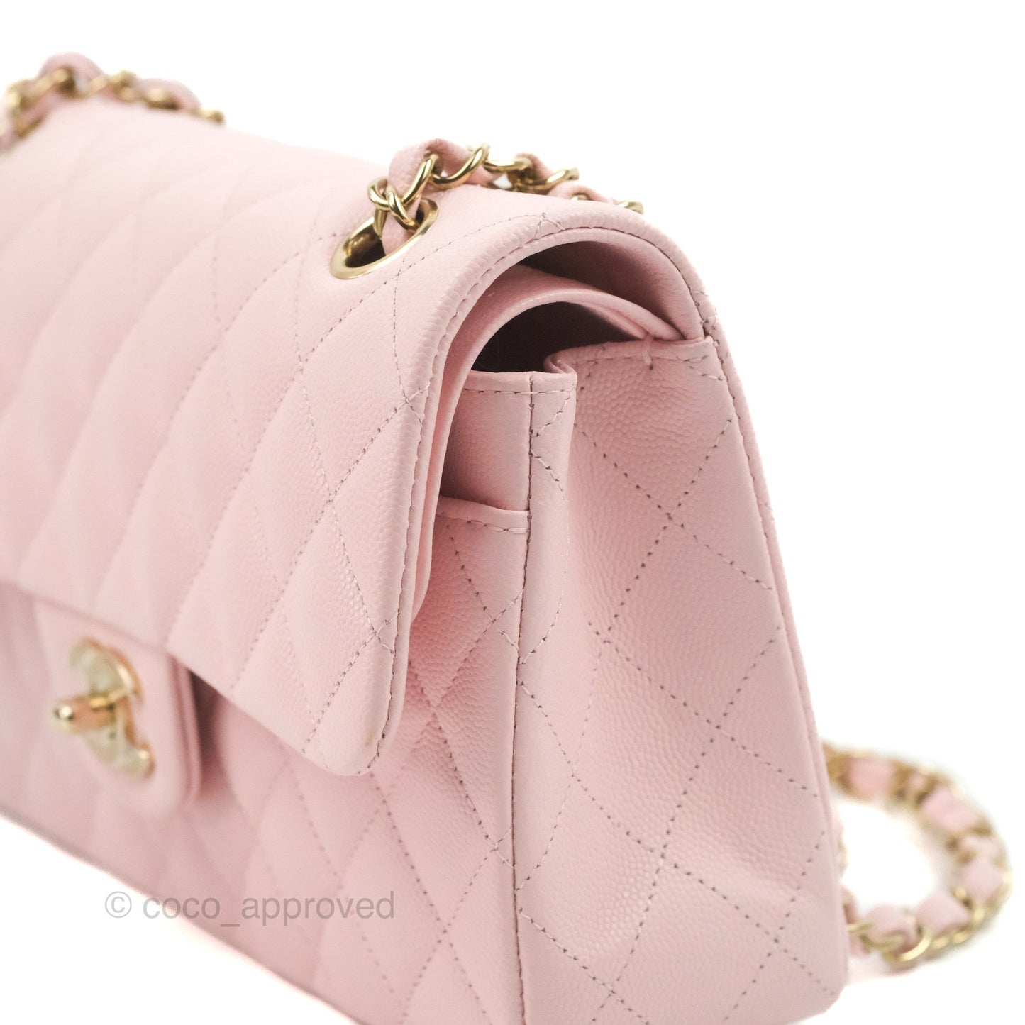 Chanel Small S/M Classic Quilted Flap Pink Caviar Gold Hardware 22S