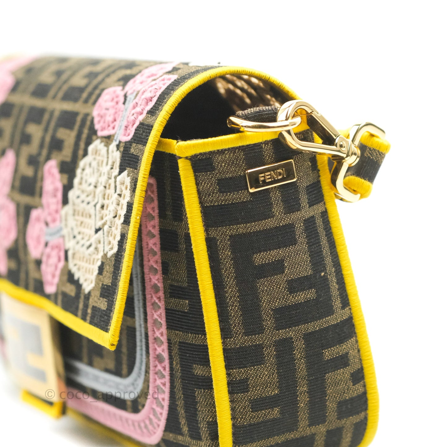 Fendi Medium Embroidered FF Fabric Baguette Bag Multicolour Gold Hardware